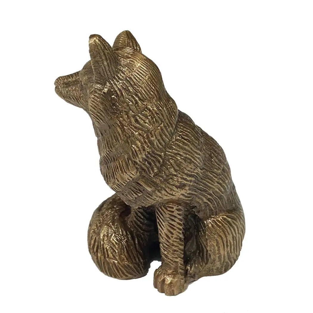 Antiqued Solid Brass Sitting Fox – Tabletop Decor / Paperweight X Small