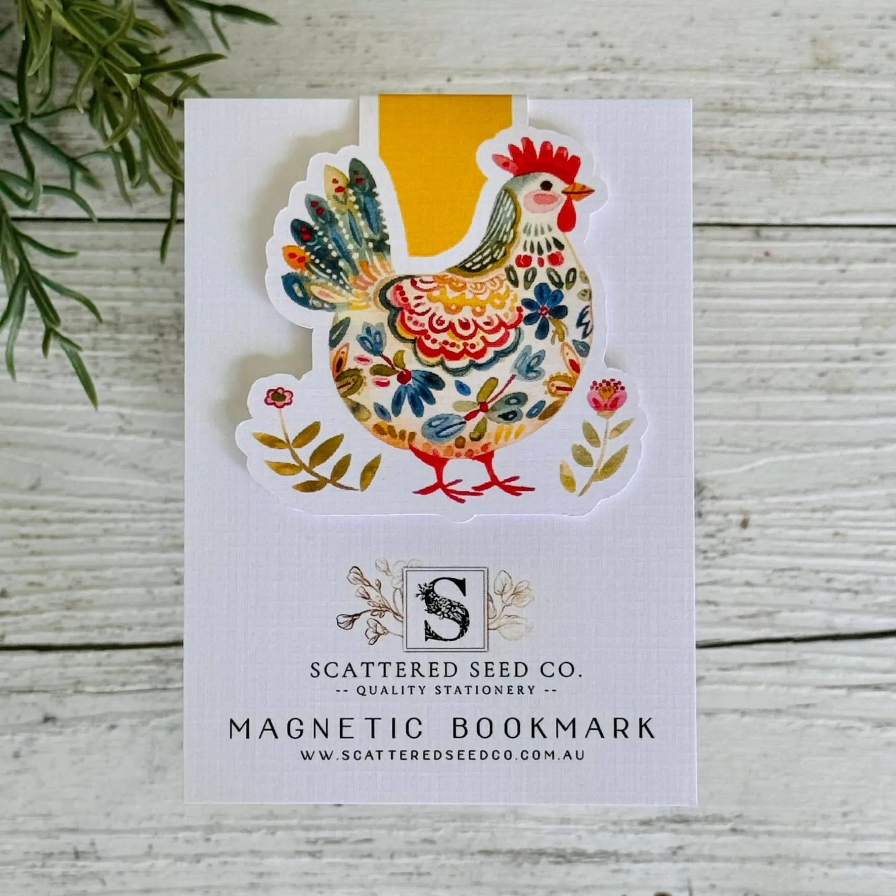 Folk Art Chicken Magnetic Bookmark - Mustard Chicken Scattered Seed Co