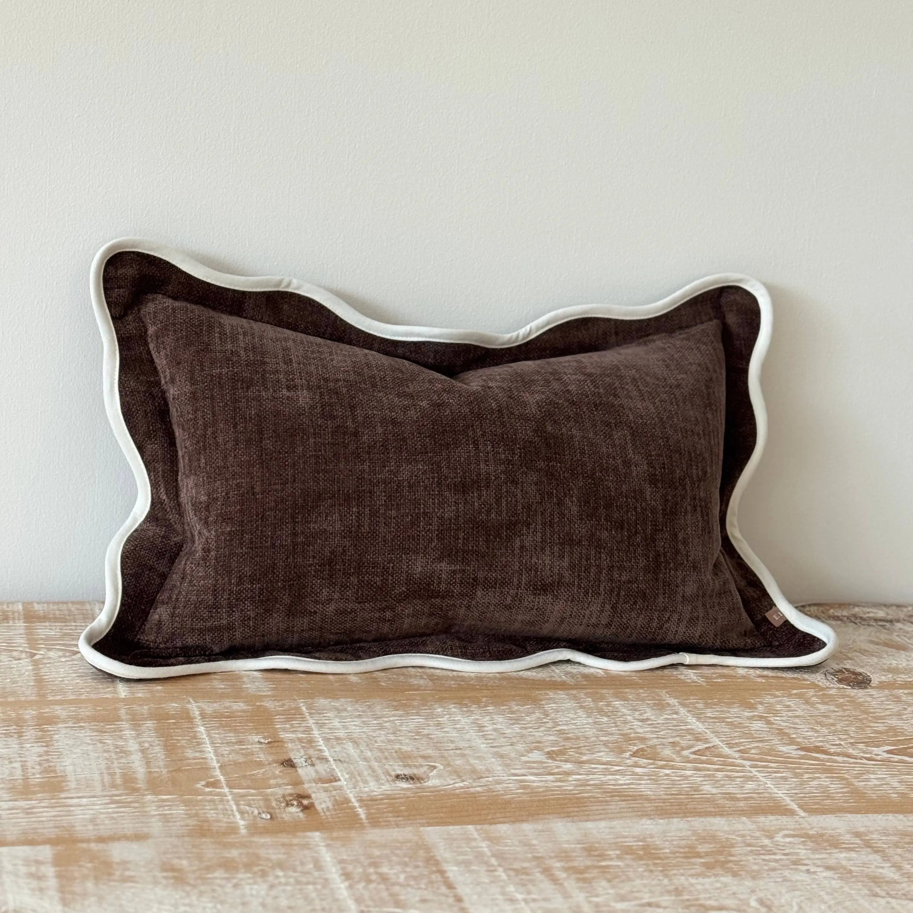Chloe Dark Brown Scalloped Edge Cushion Cover 50x30 Ellenvale Trade