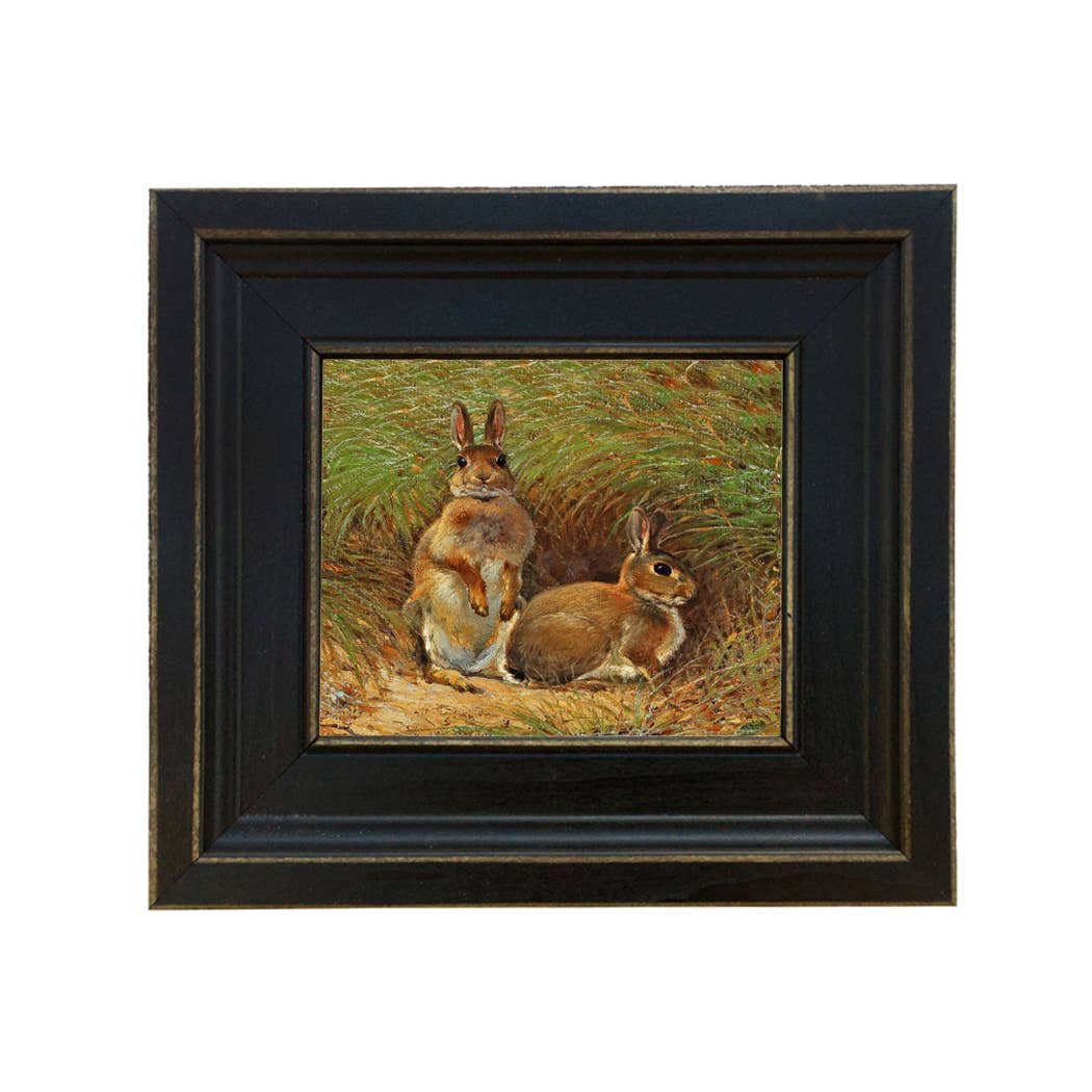 Rabbits Under Cover – Vintage Canvas Print (Framed)