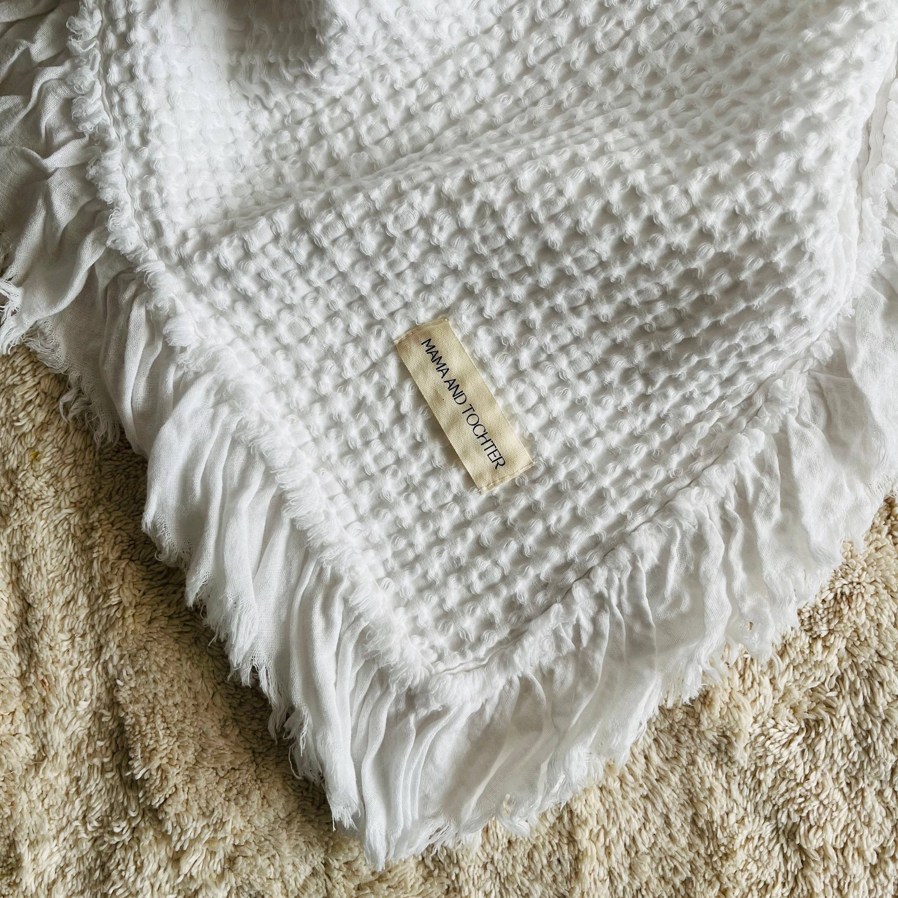 Organic Cotton Rustic Waffle Throw Blanket - White Mama and Tochter