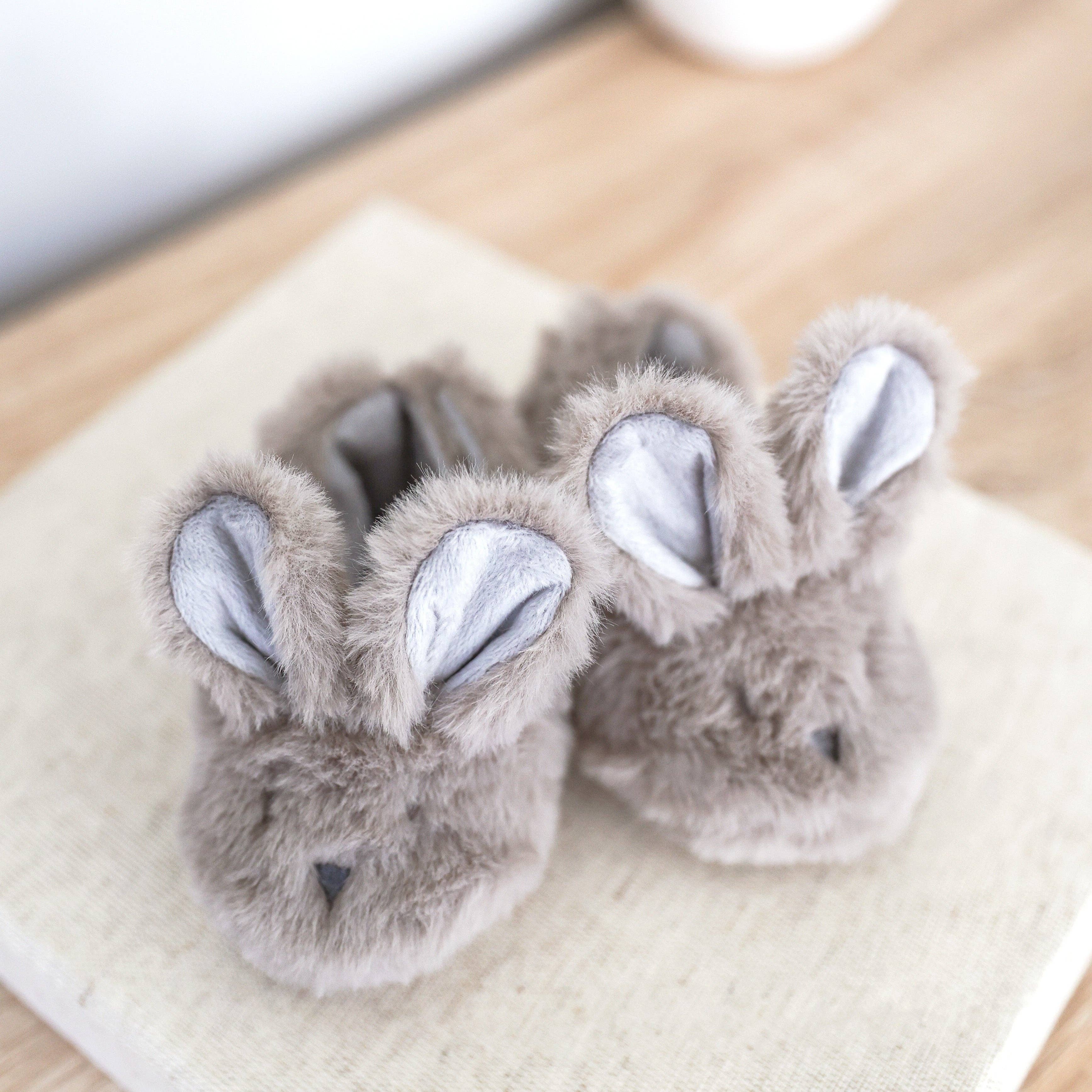 Luxe Bunny Baby Booties – Grey (0–9 Months)