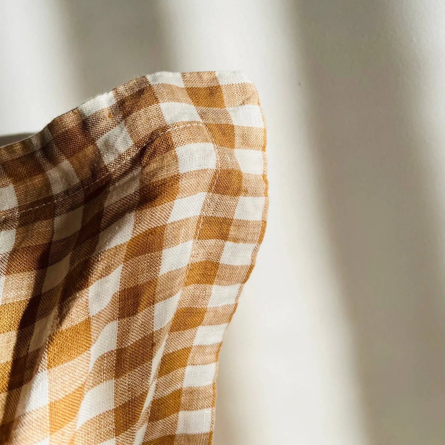 Pure French Linen Cushion Cover with Flange Detail - Toffee Gingham Small Mama and Tochter