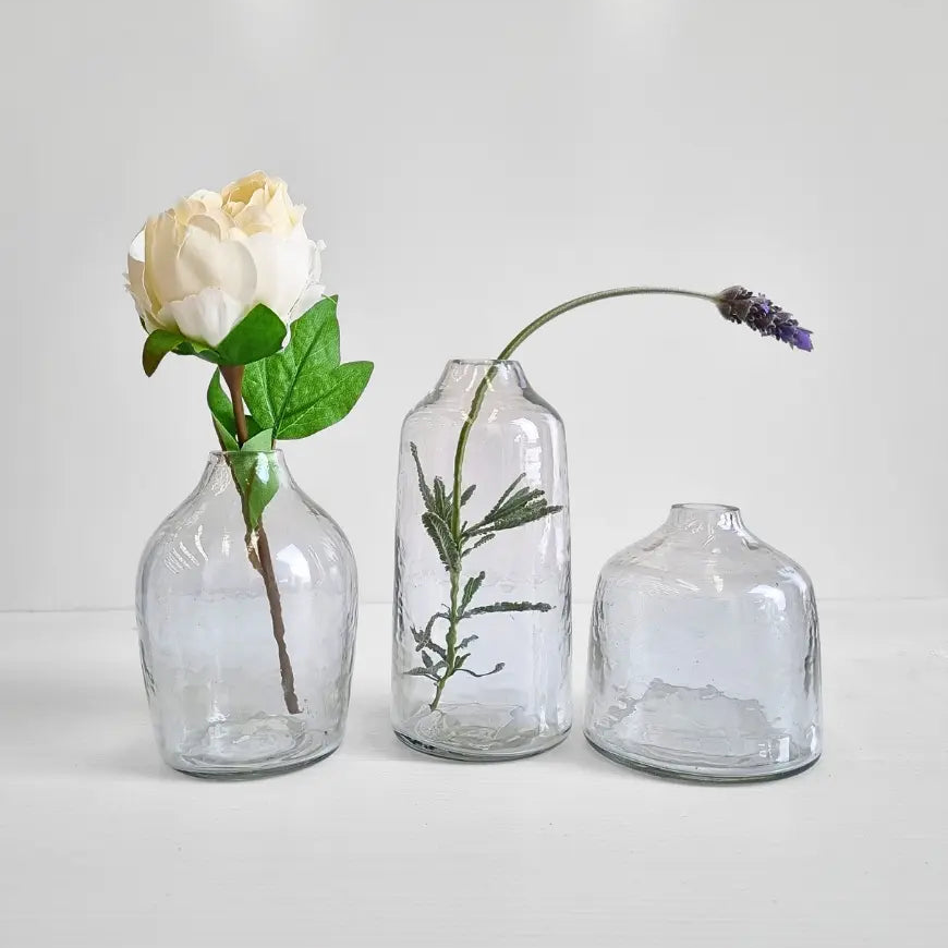 Bella Handblown Hammered Glass Bud Vases: Clear Creative Women Australia