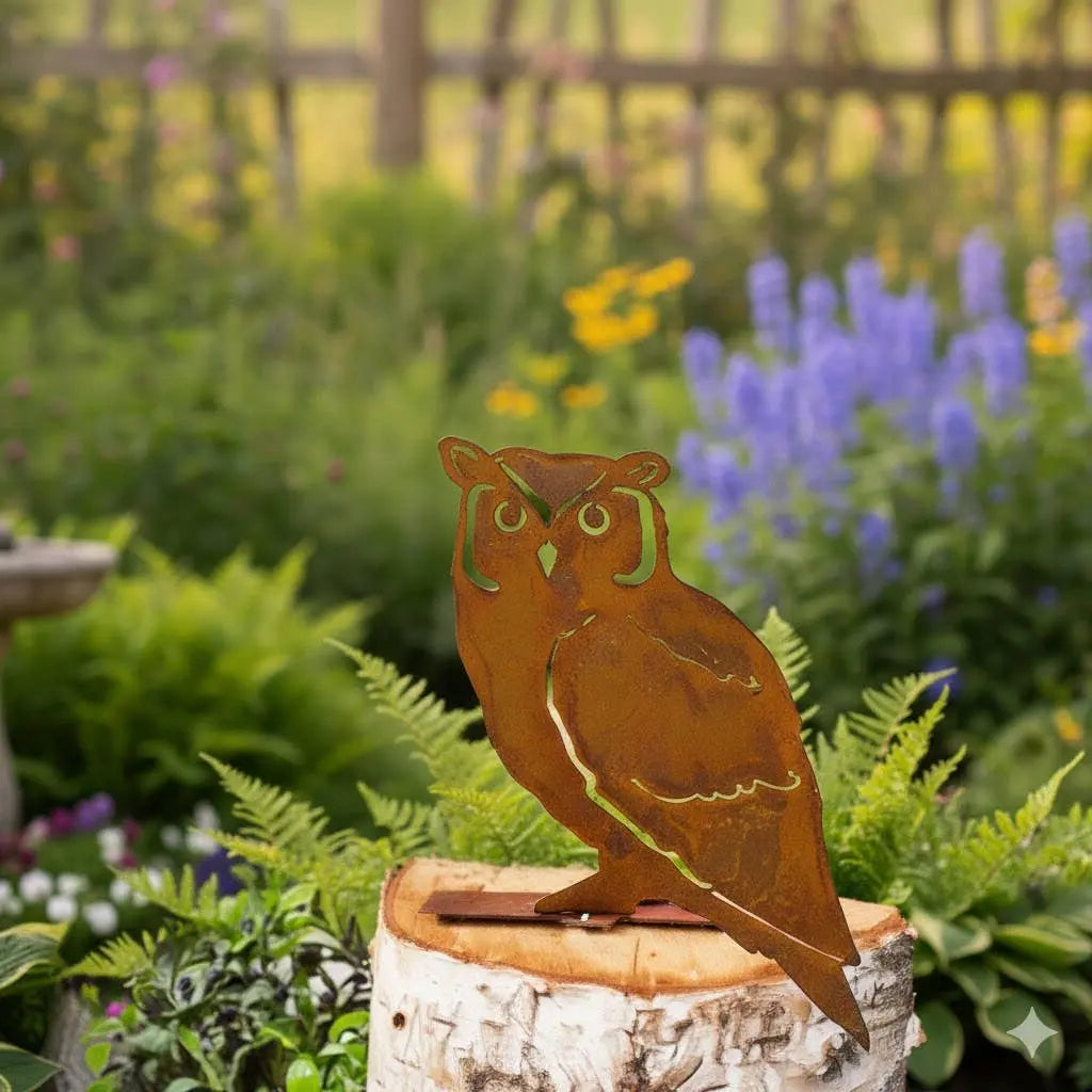 Owl Rustic Metal Garden Stake – Laser Cut Garden Ornament