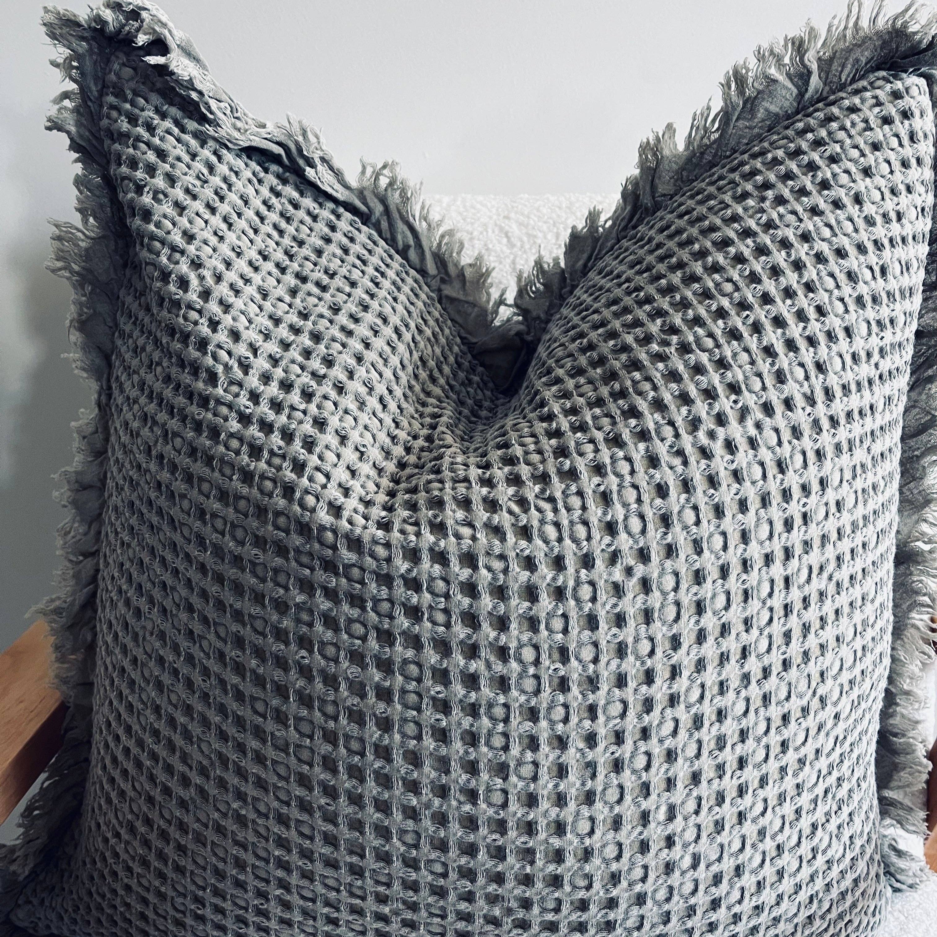 Organic Cotton Waffle Ruffle Cushion Cover - Khaki - 2.5cm Frayed Ruffle Mama and Tochter