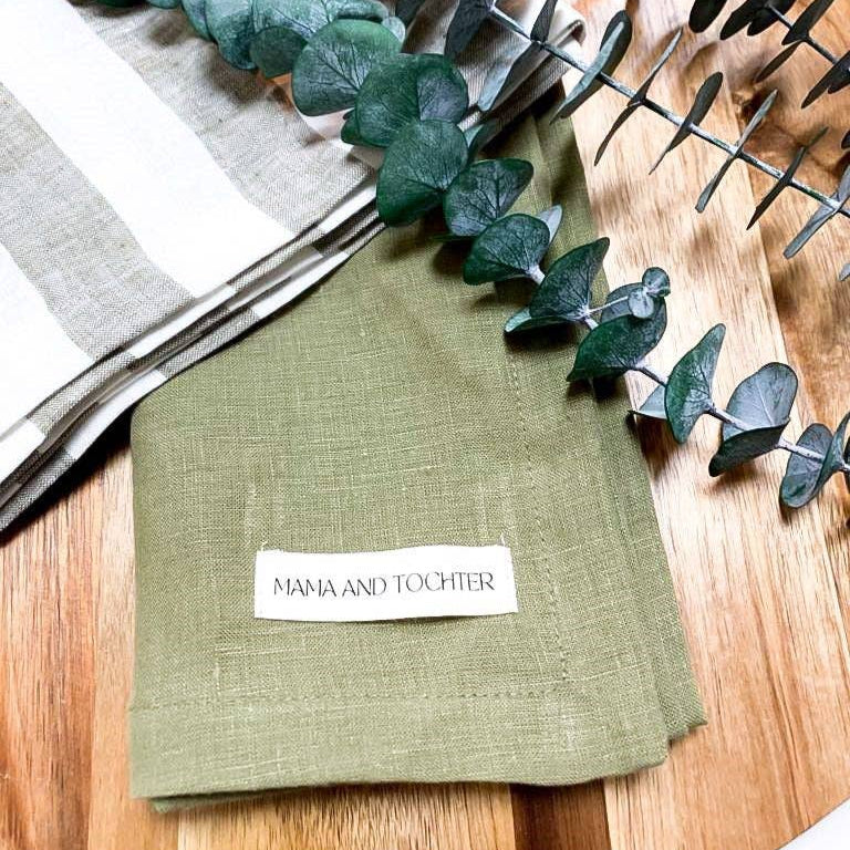 Pure French Linen Tea Towel - Olive Mama and Tochter