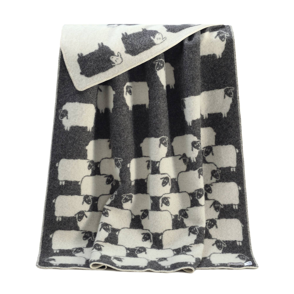 Herd Black Wool Blanket with Sheep Design – 130 x 180 cm