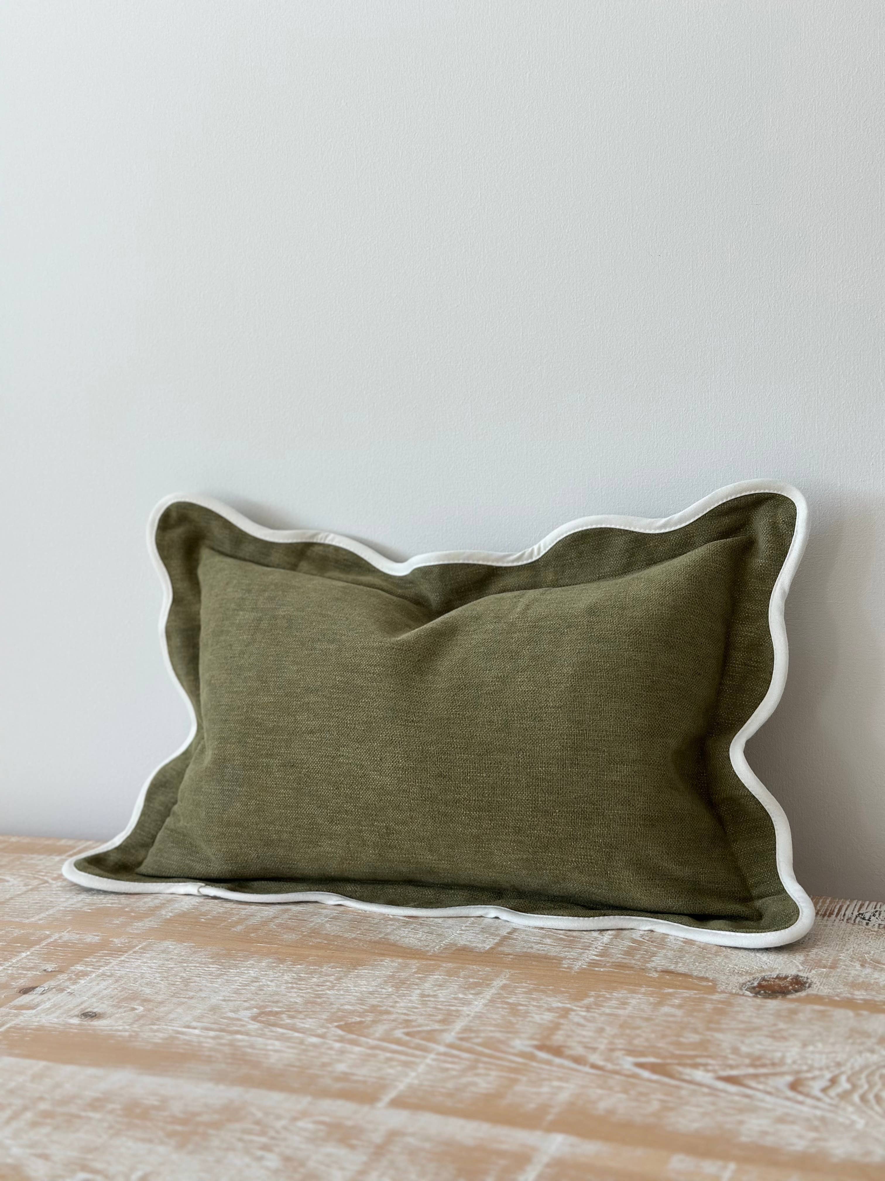 Chloe Olive Scalloped Edge Cushion Cover 50cm × 30cm Ellenvale Trade