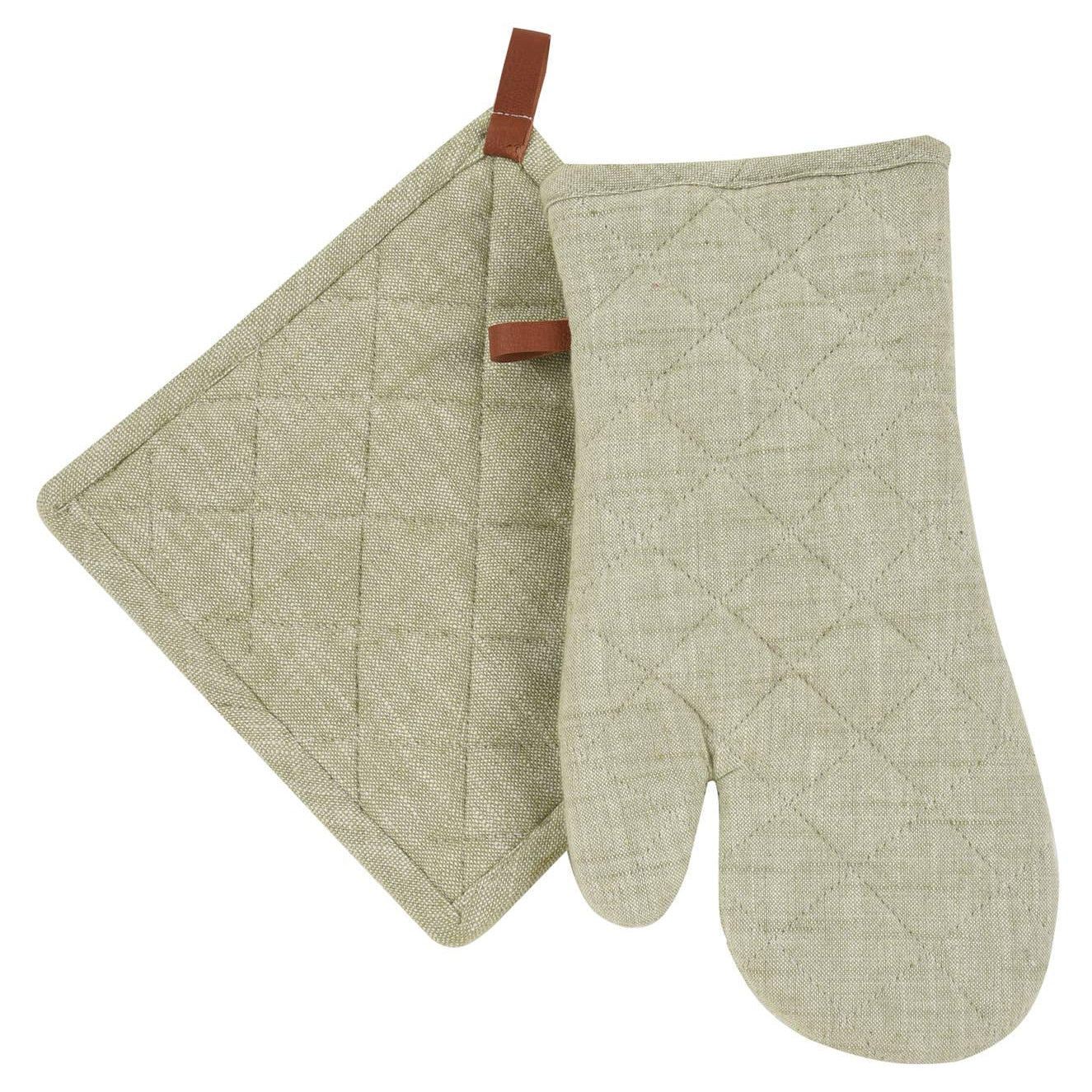 Chambray Oven Mitt & Pot Holder Set: GREEN Rich Home Linens