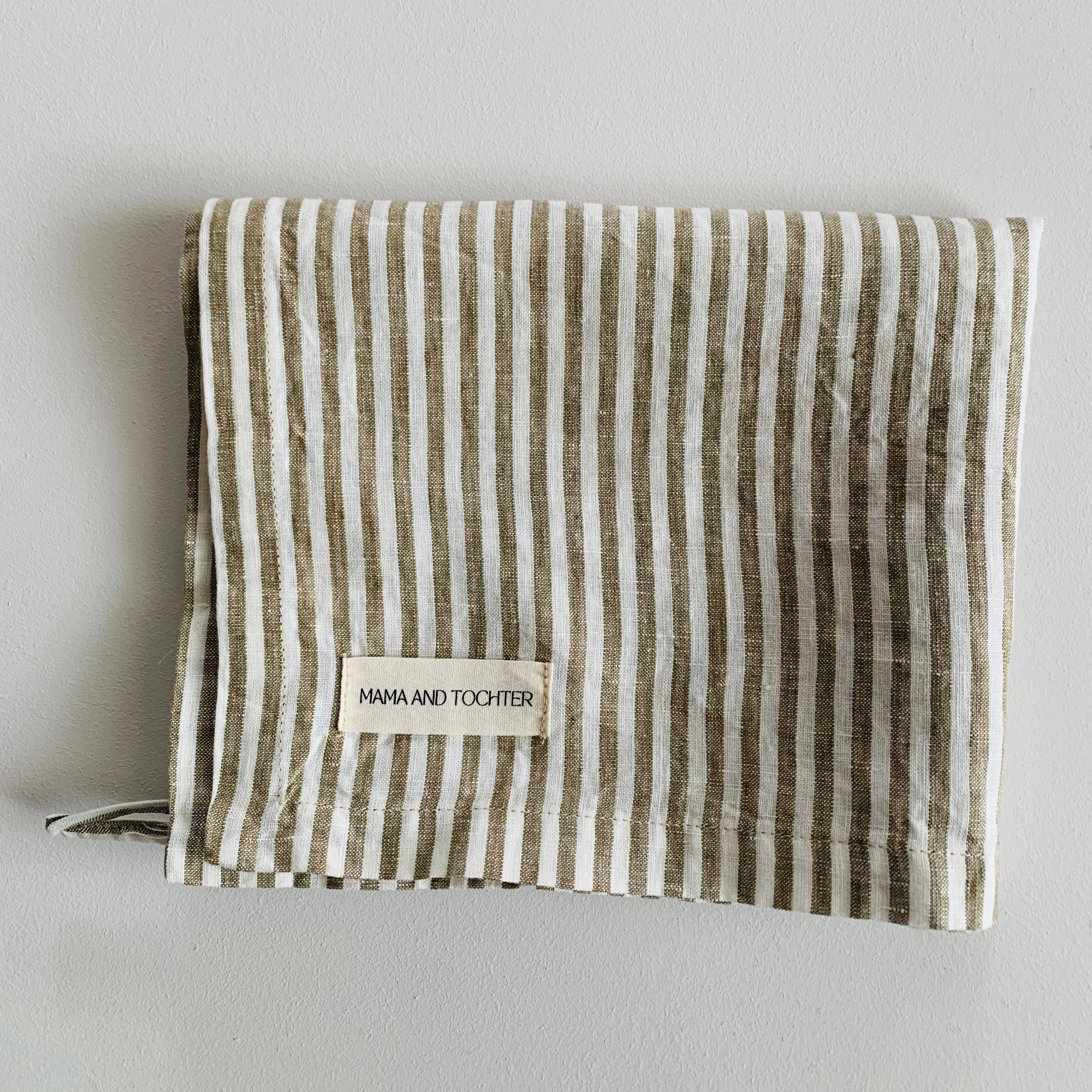 Pure French Linen Tea Towel - Olive Pinstripe Mama and Tochter
