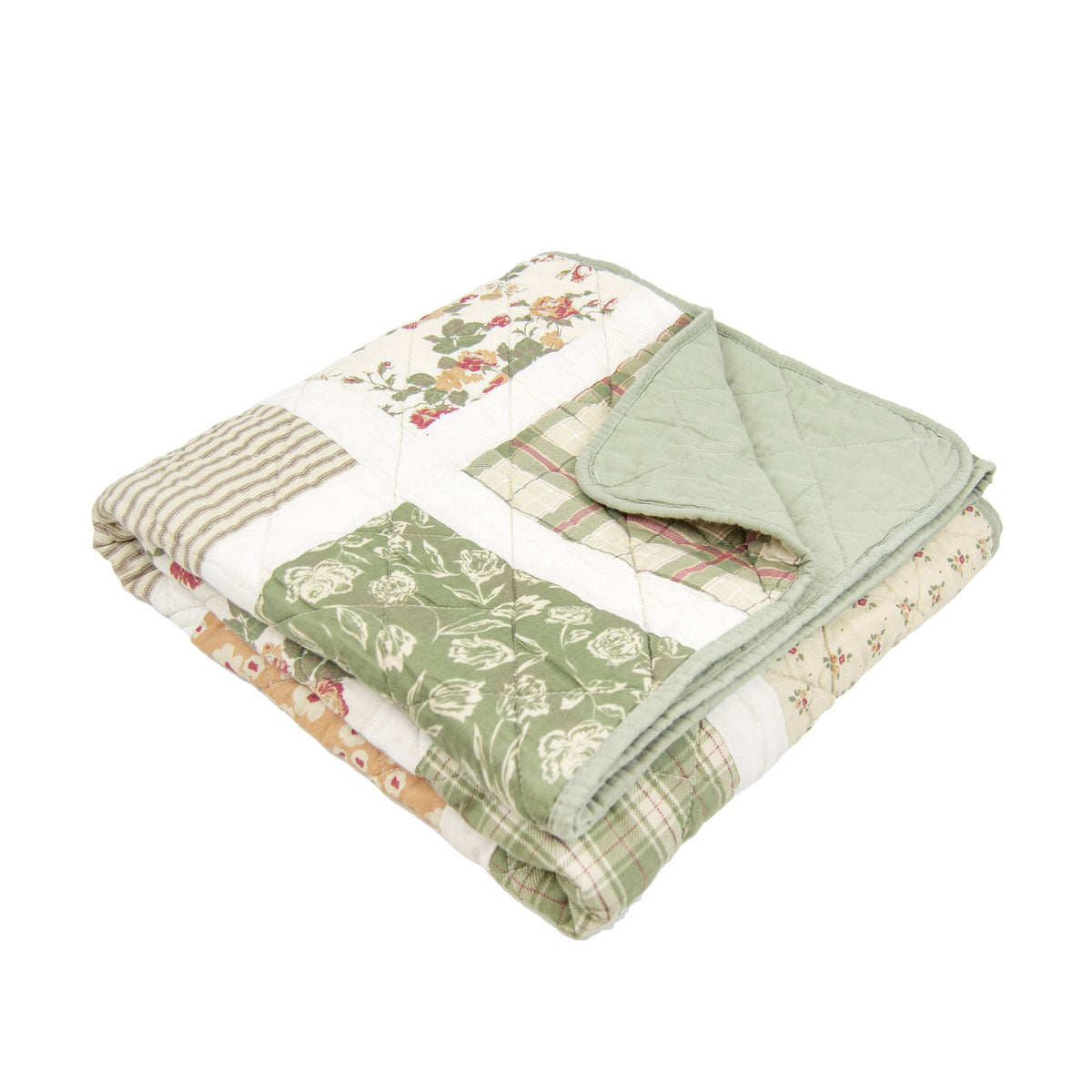 Peach Rose Cotton Patchwork Floral Quilted Throw