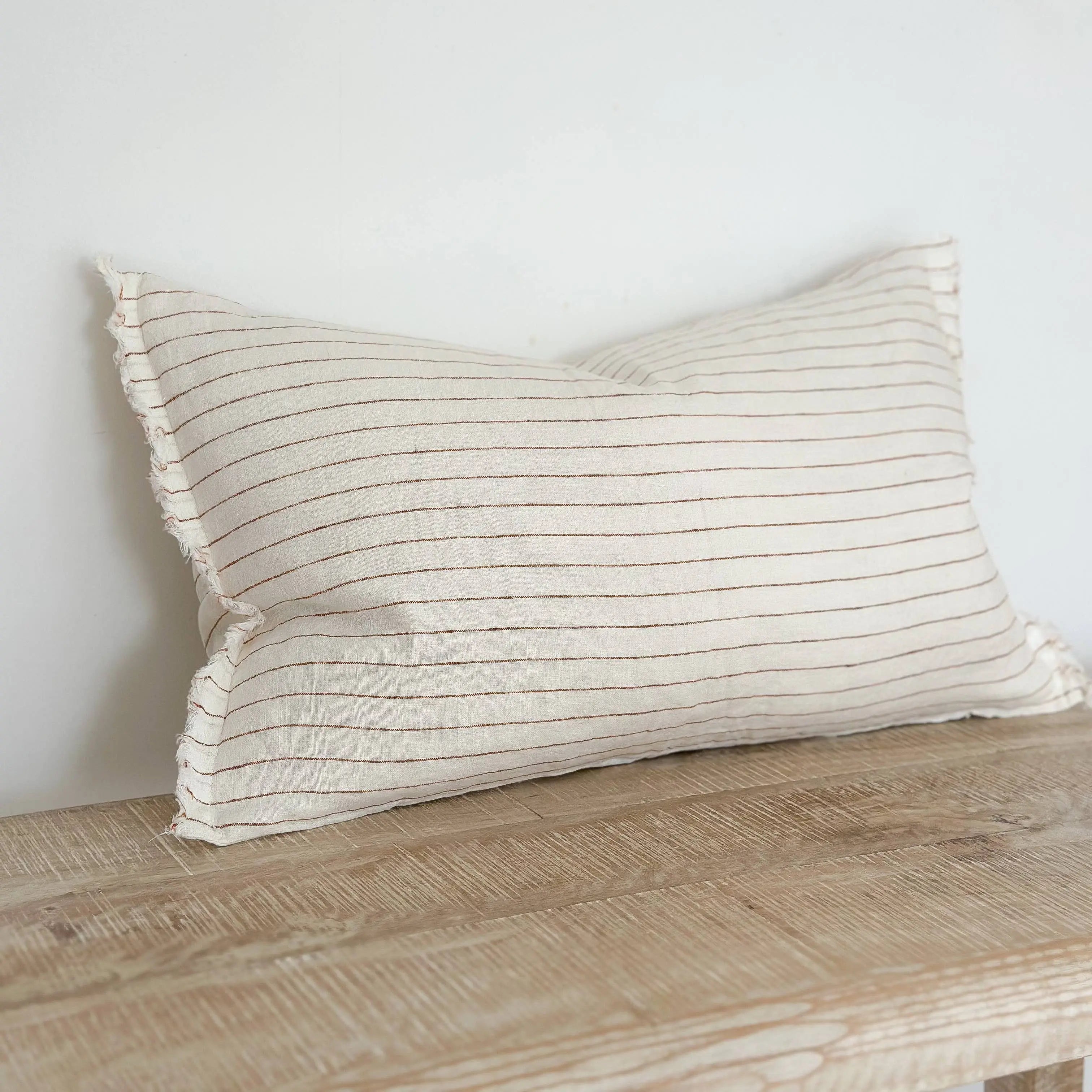 Esmee Linen Cushion Cover – Rust Pinstripe (50 × 30 cm)