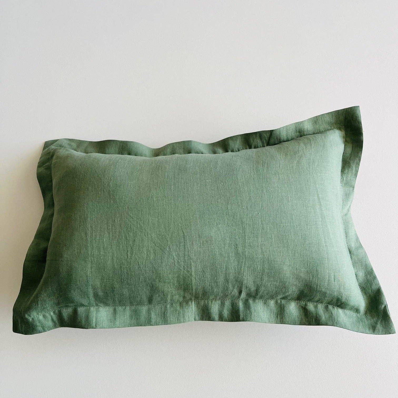 Pure French Linen Lumbar Cushion Cover with Flange Detail - Deep Sage Mama and Tochter