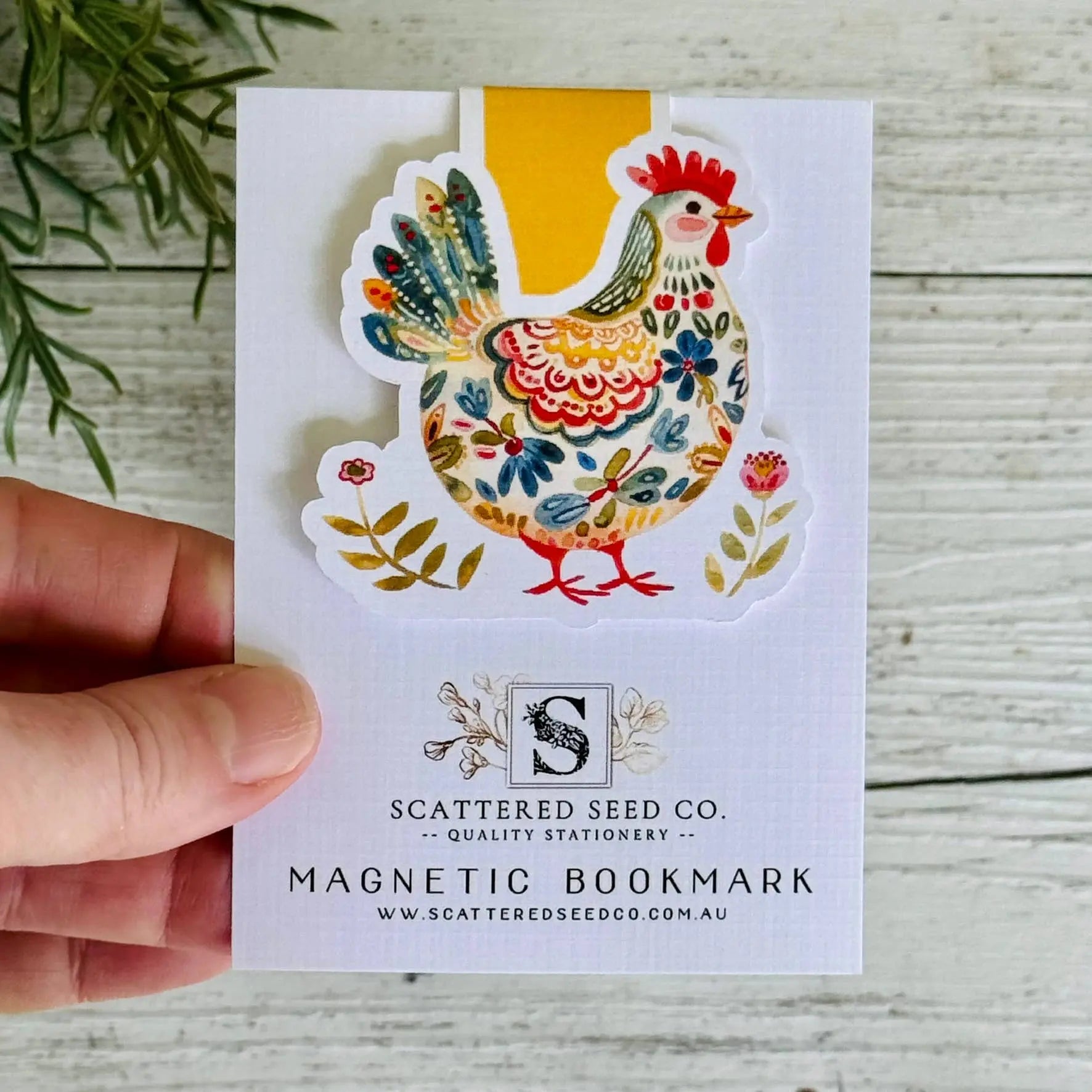 Folk Art Chicken Magnetic Bookmark - Mustard Chicken Scattered Seed Co