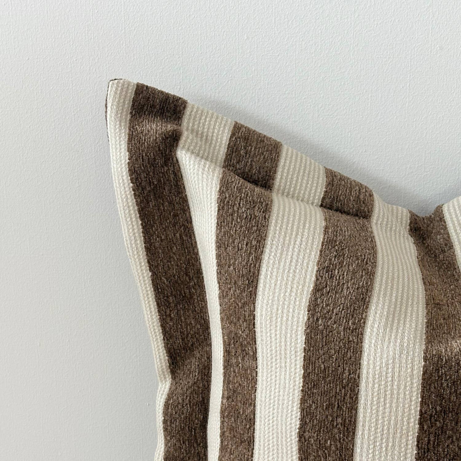 Orla Coffee Brown Stripe Flanged Edge Cushion Cover – 45 x 45 cm