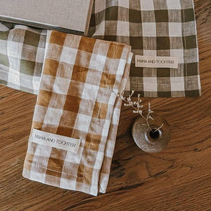 Pure French Linen Tea Towel - Toffee Gingham Mama and Tochter