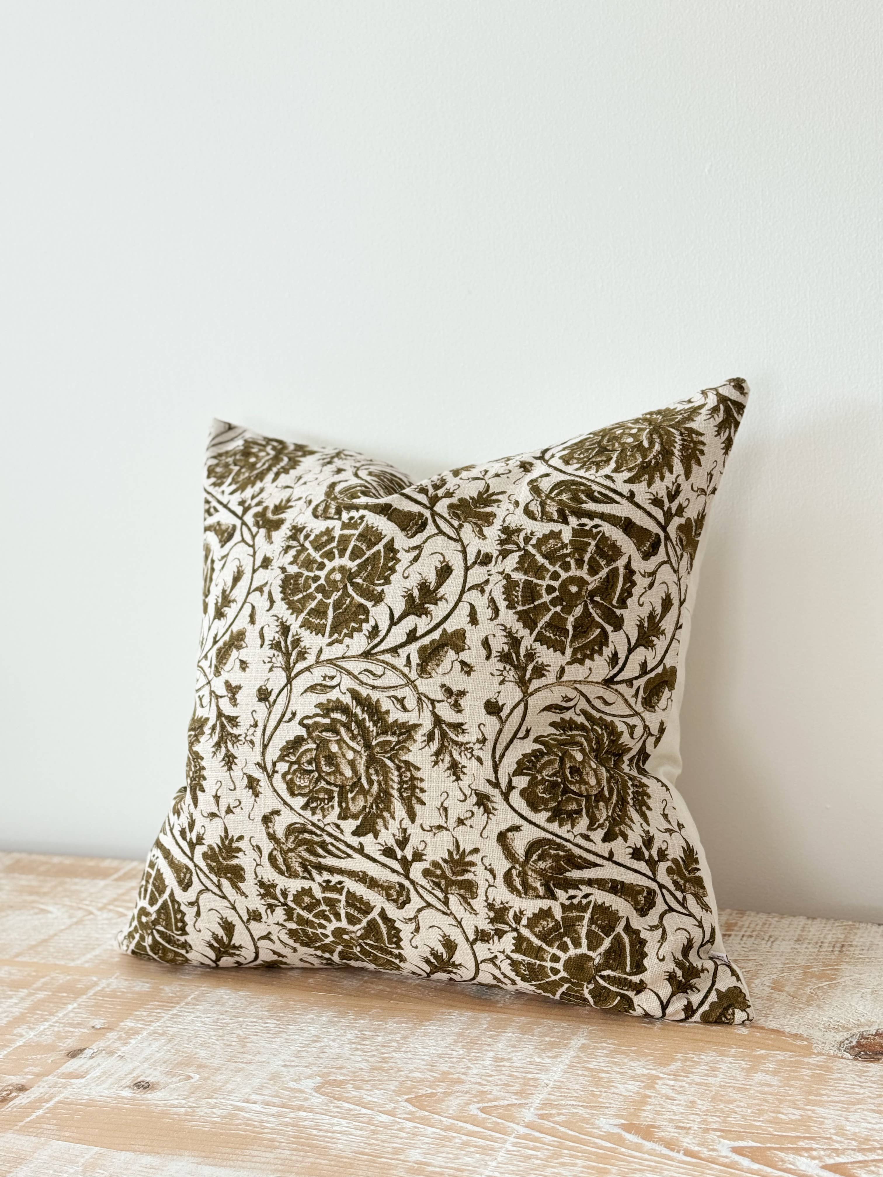 Ivy Olive Floral Print Cushion Cover 45cm × 45cm Ellenvale Trade