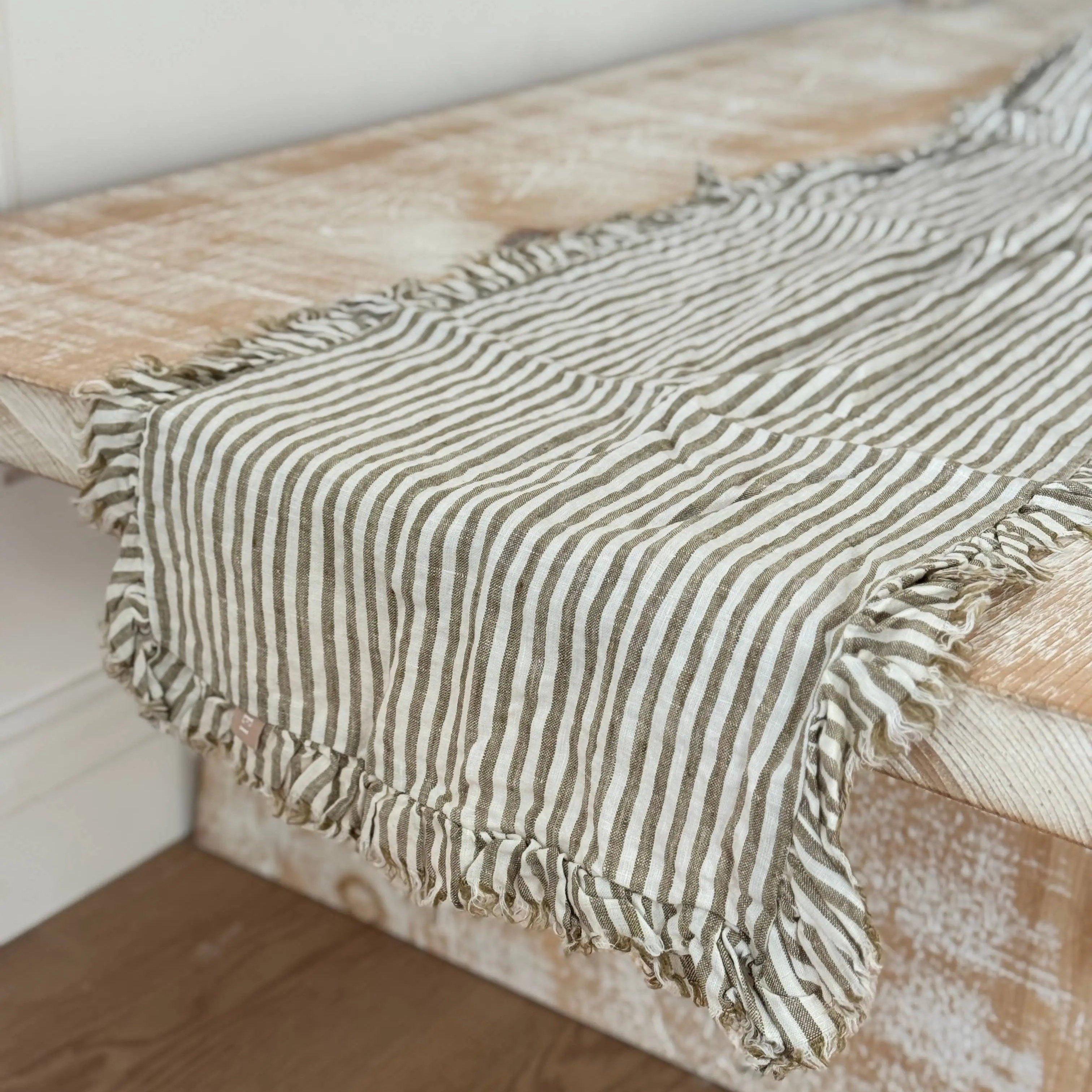 Olive Stripe Ruffle Table Runner Ellenvale Trade