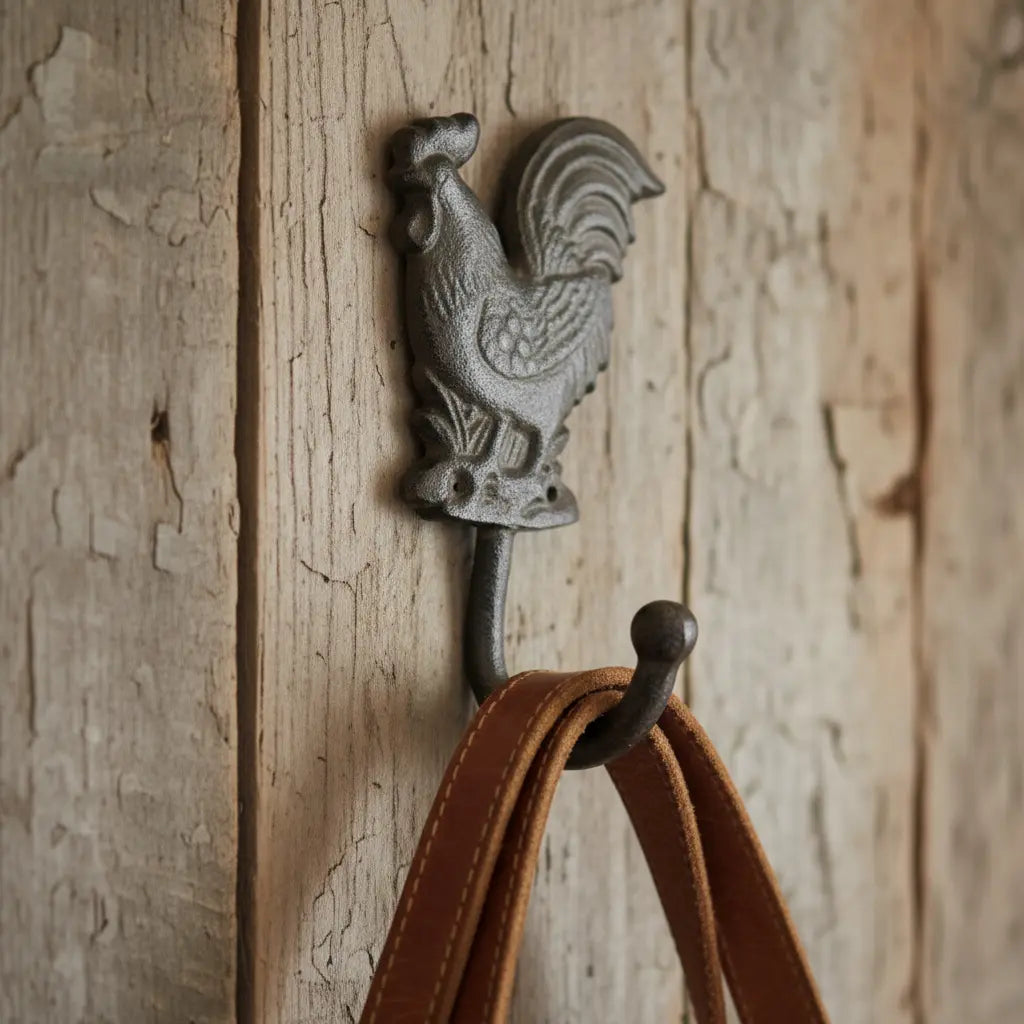 Rustic Cast Iron Rooster Hook – Farmhouse Wall Organizer Iron & Blossom