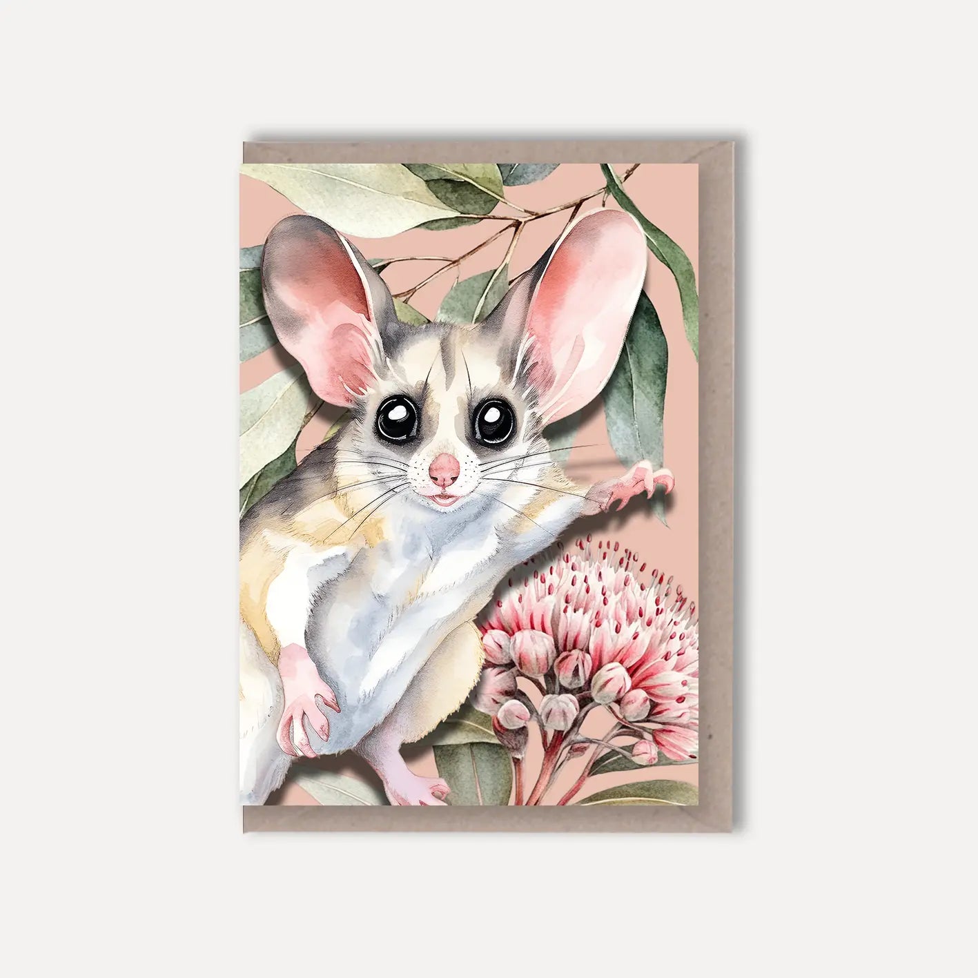 Australian Glider Native Florals greeting card Scattered Seed Co