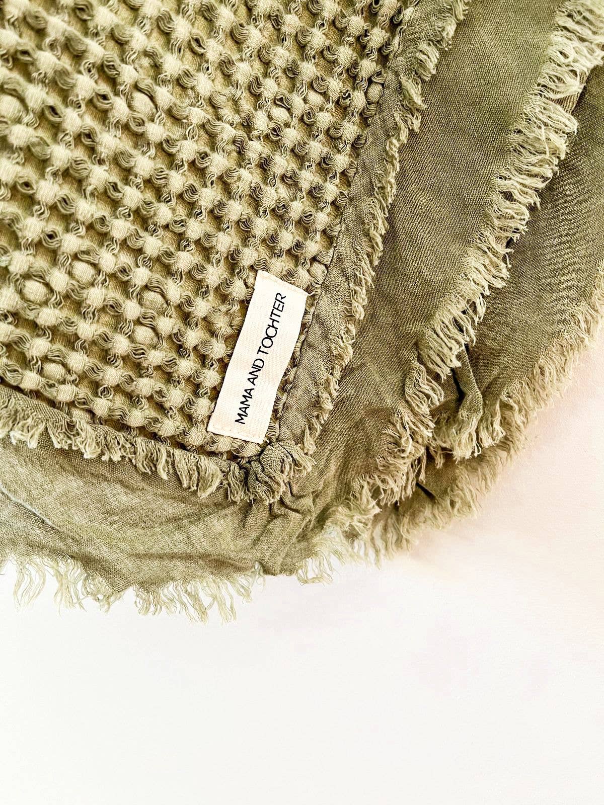 Organic Cotton Rustic Waffle Throw Blanket - Light Olive Mama and Tochter
