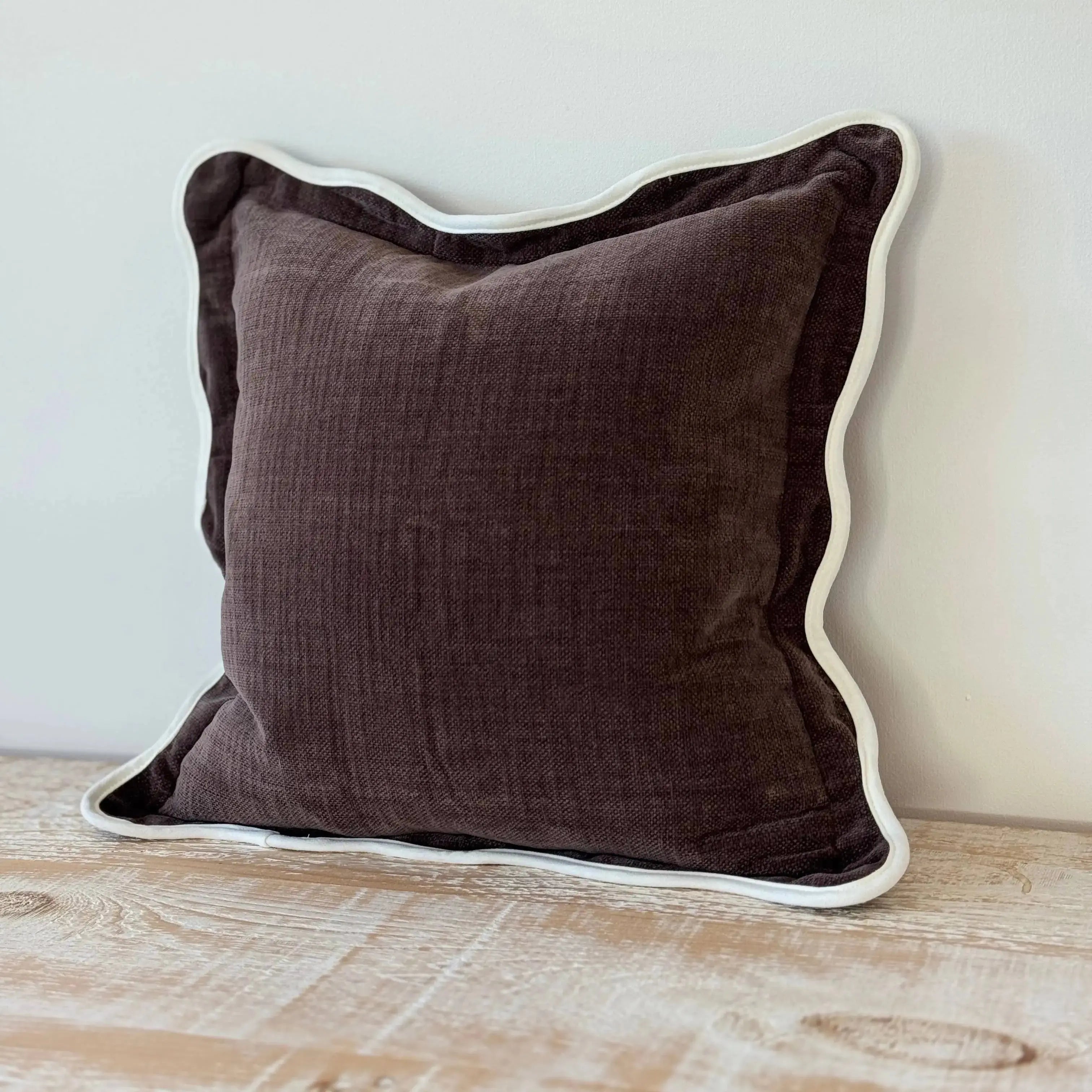 Chloe Dark Brown Scalloped Edge Cushion Ellenvale Trade