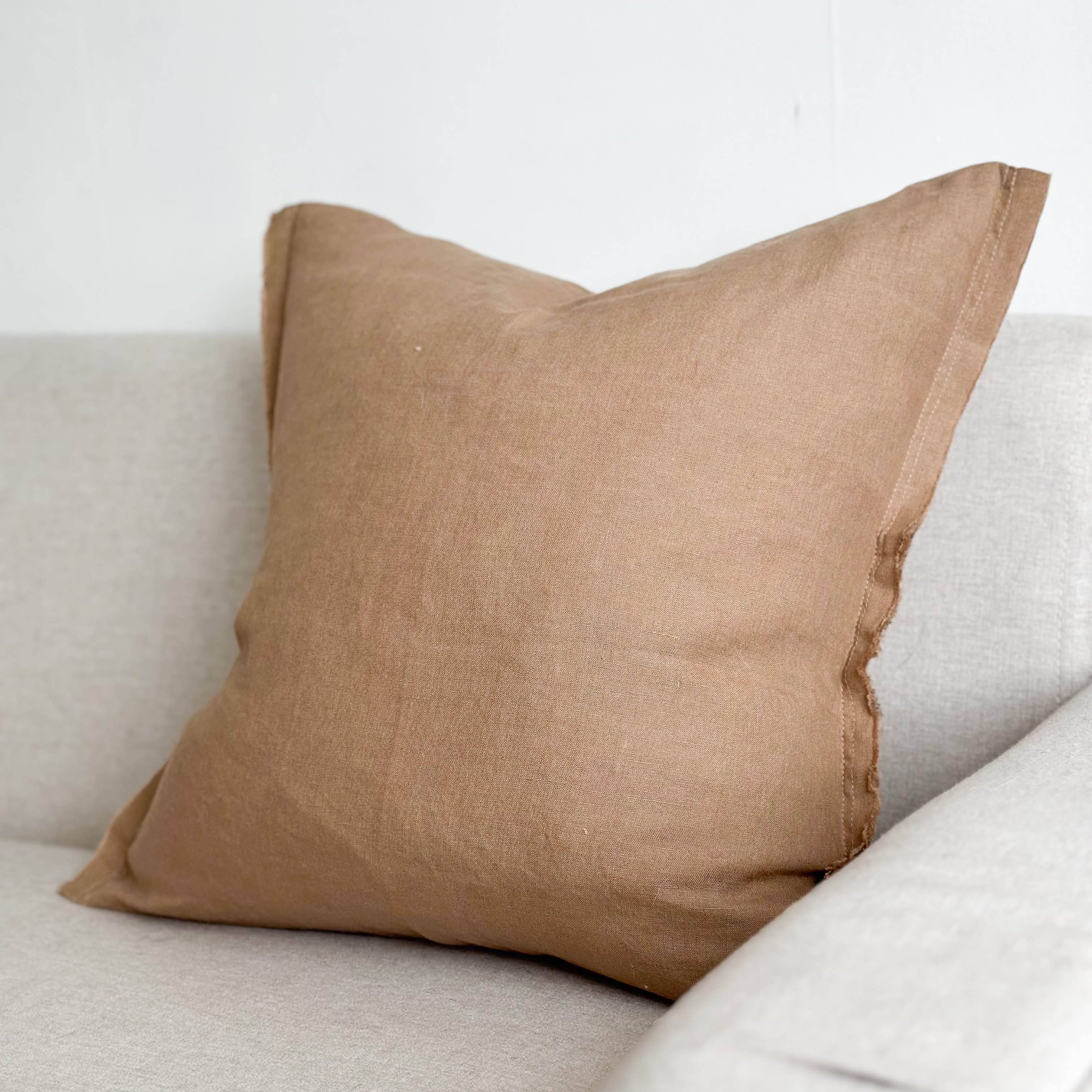 Esmee Linen Cushion Cover – Frayed Edge Coffee: 45 x 45 cm Ellenvale Trade