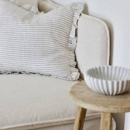 Linen Ruffle Cushion - Grey Stripe Mama and Tochter