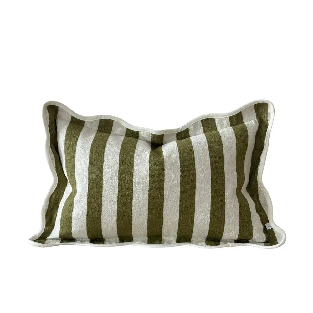 Chloe Olive Lime Stripe Scalloped Edge Cushion Cover – 50 × 30 cm