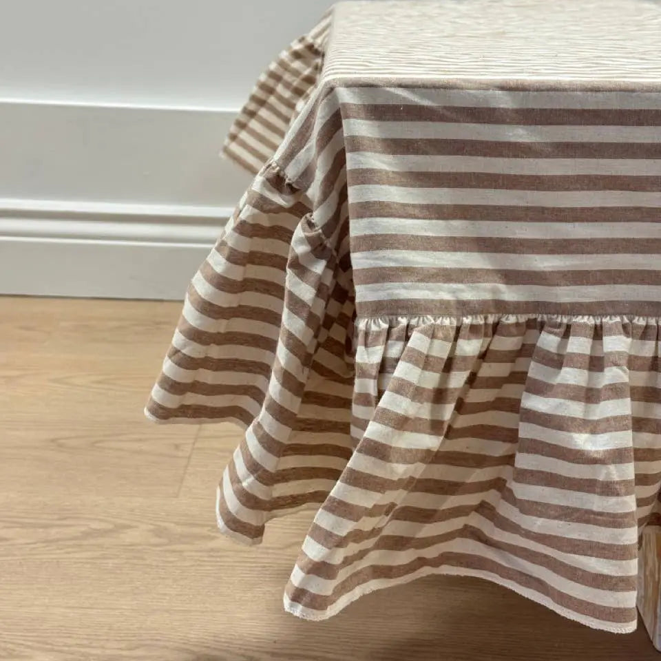 Brown Stripe Ruffle Tablecloth