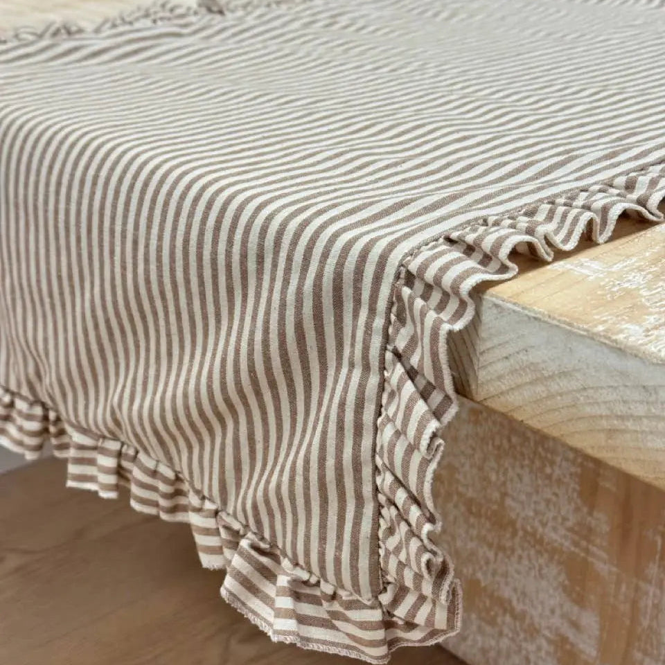 Brown Stripe Ruffle Table Runner - 230 x 35cm