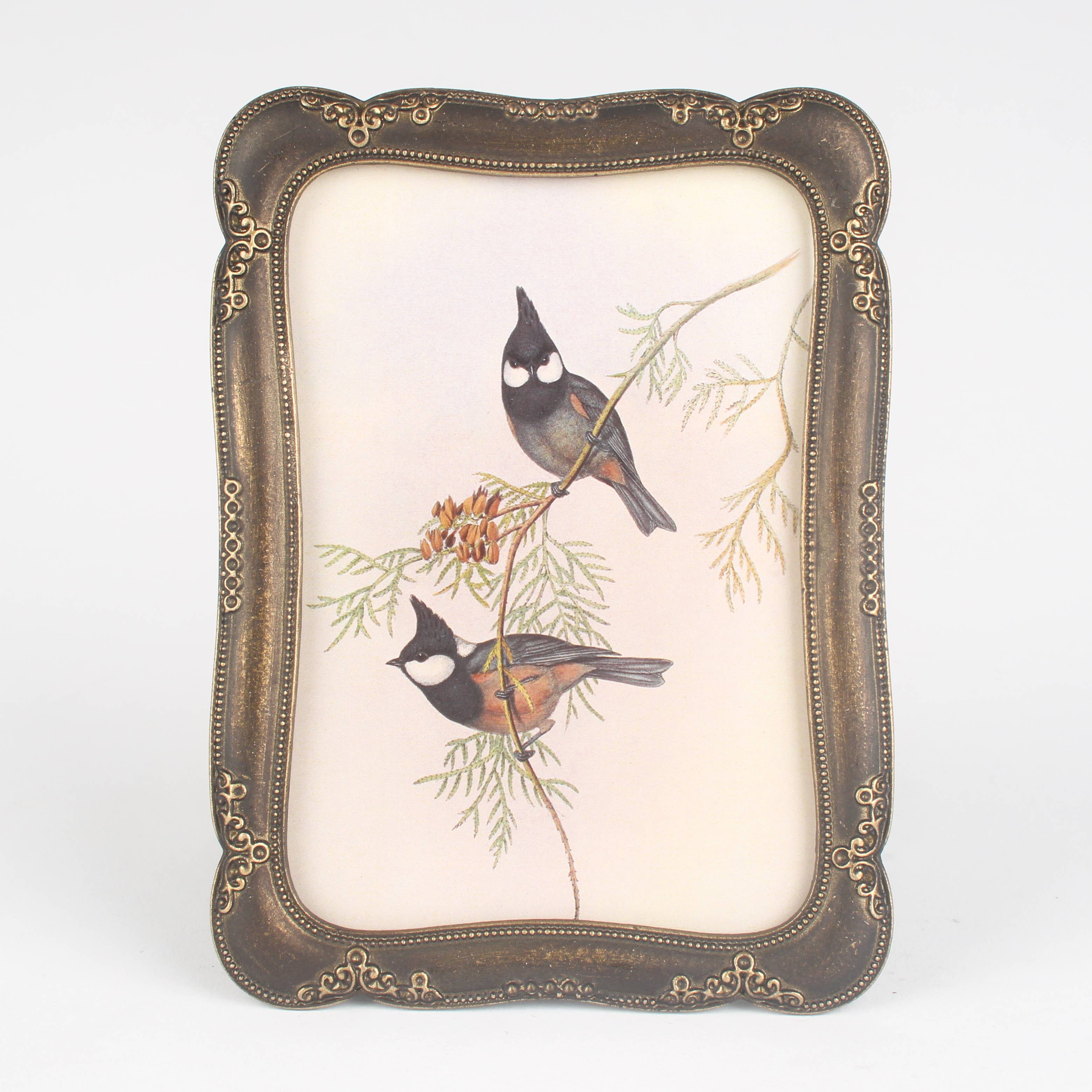 Vintage Ornate Photo Frame – Small Antique Bronze with Bird Illustration