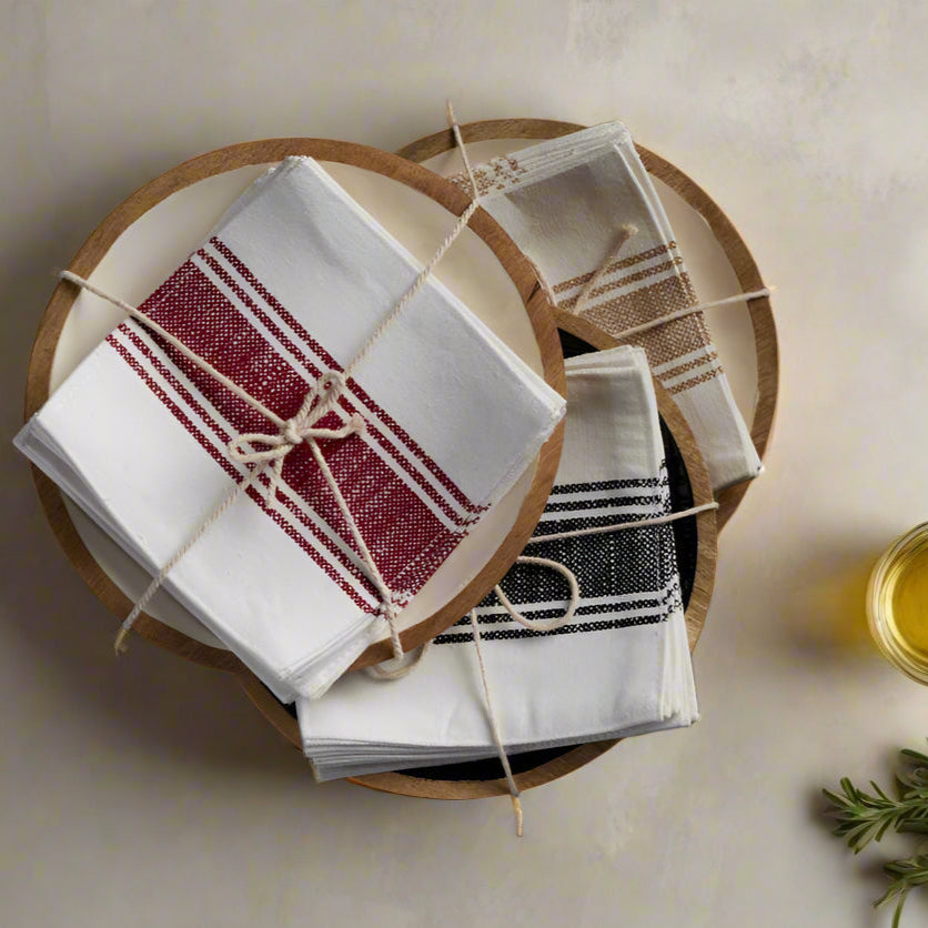 Gift pack- Wooden Round Tray & Set of Six Tea Coasters: Black Rich Home Linens