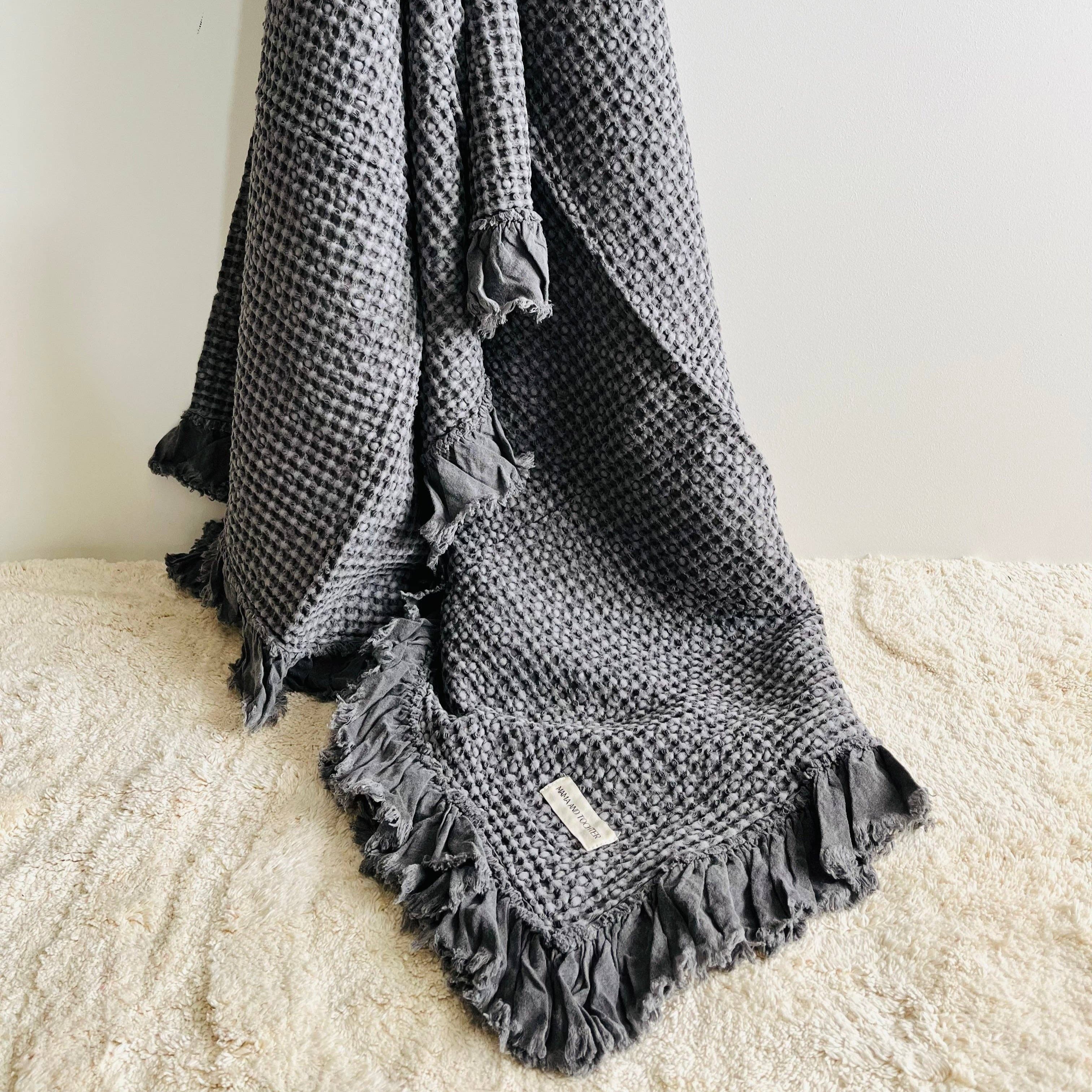 Organic Cotton Rustic Waffle Throw Blanket - Charcoal Mama and Tochter