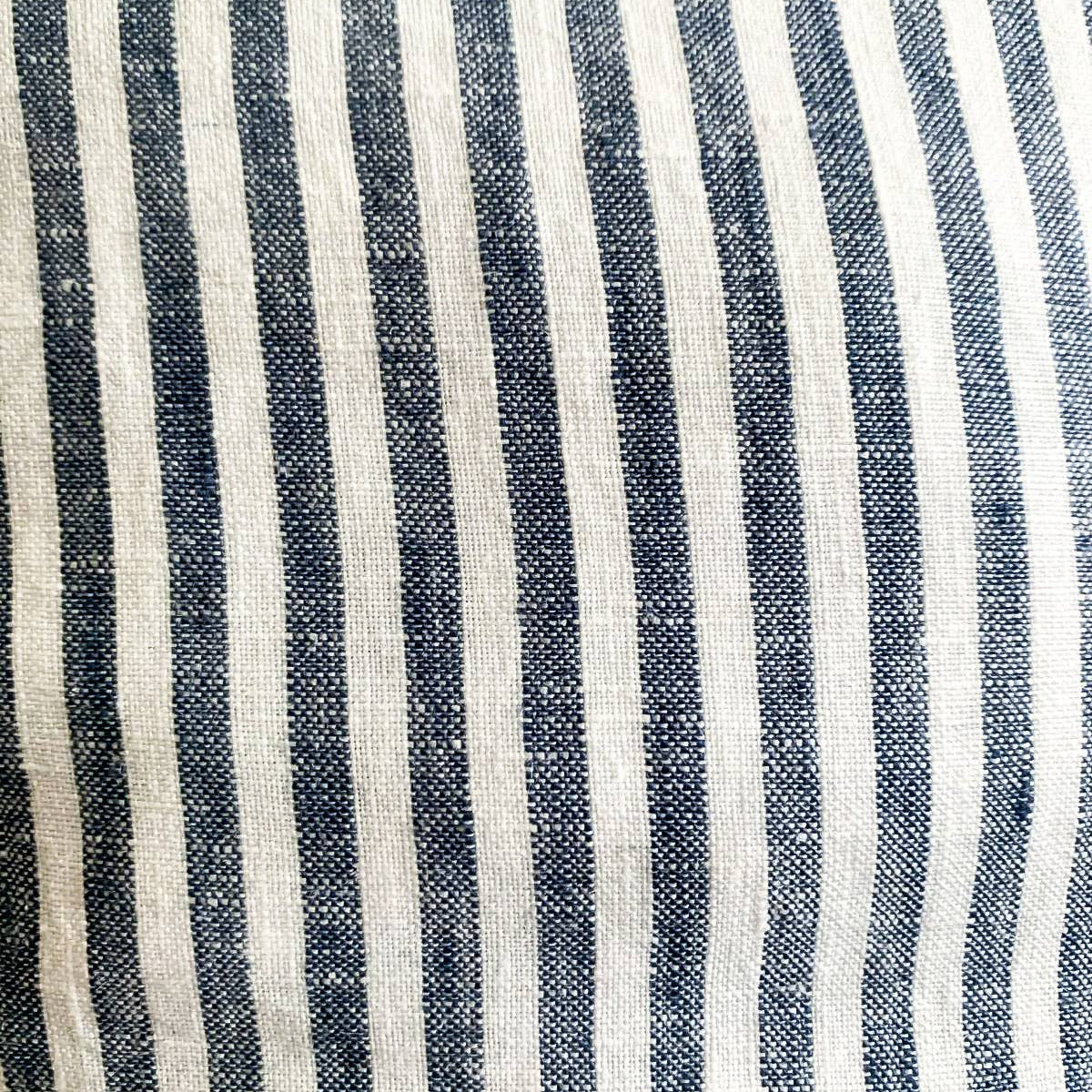 Pure French Linen Frayed Edge Ruffle Cushion - Marine Pinstripes Mama and Tochter