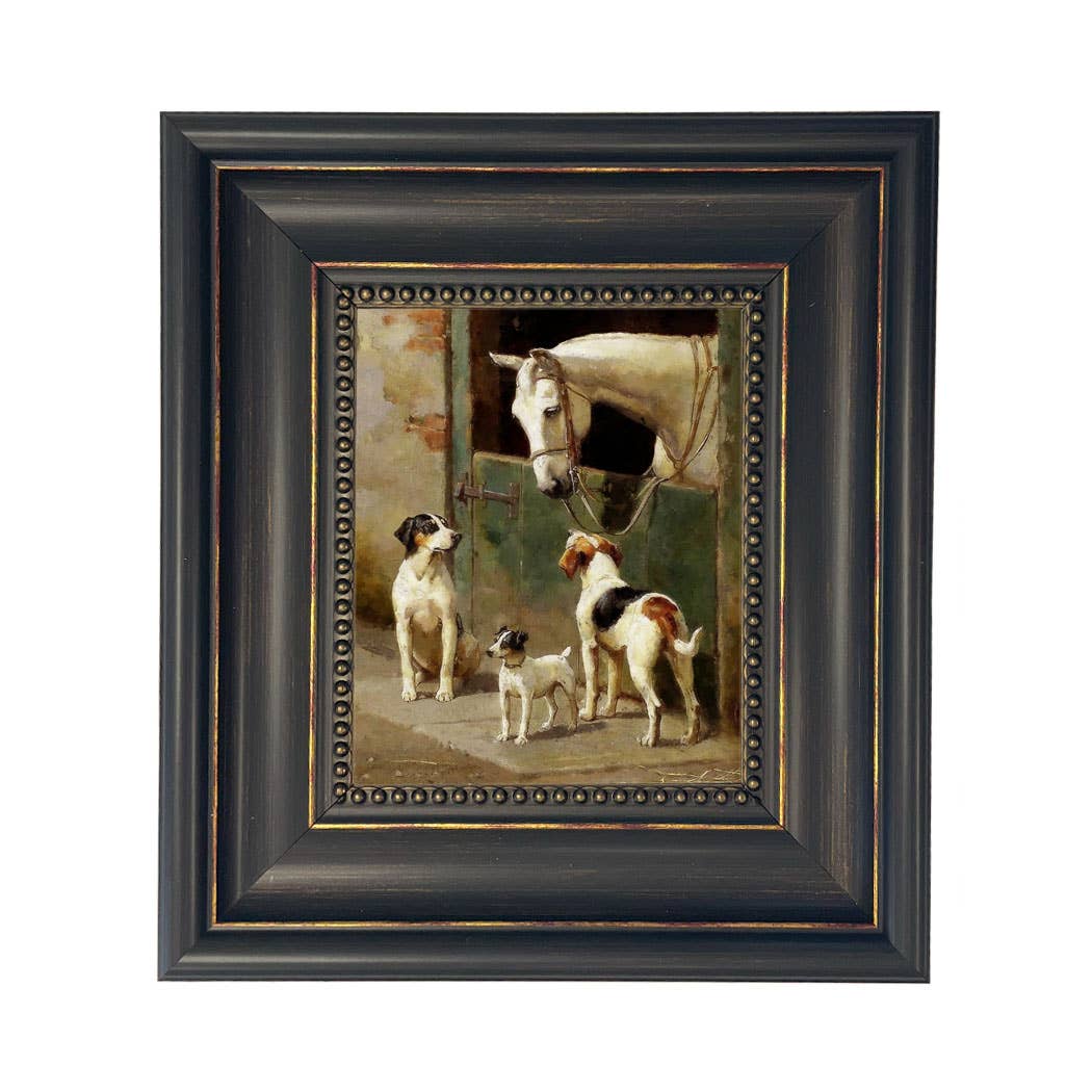 Dog and Horse at Stable – Vintage Canvas Print (13 × 15 cm)