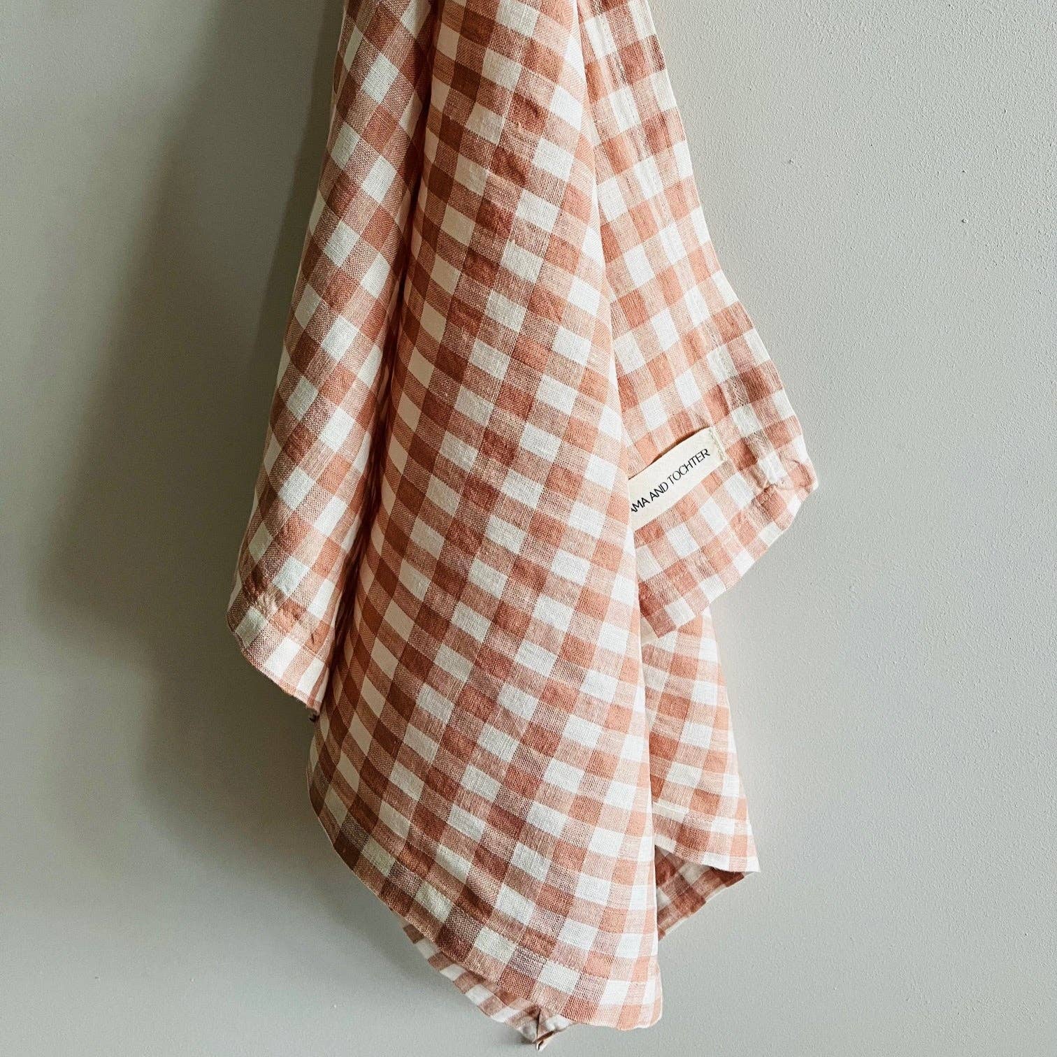 Pure French Linen Tea Towel - Blush Gingham Mama and Tochter