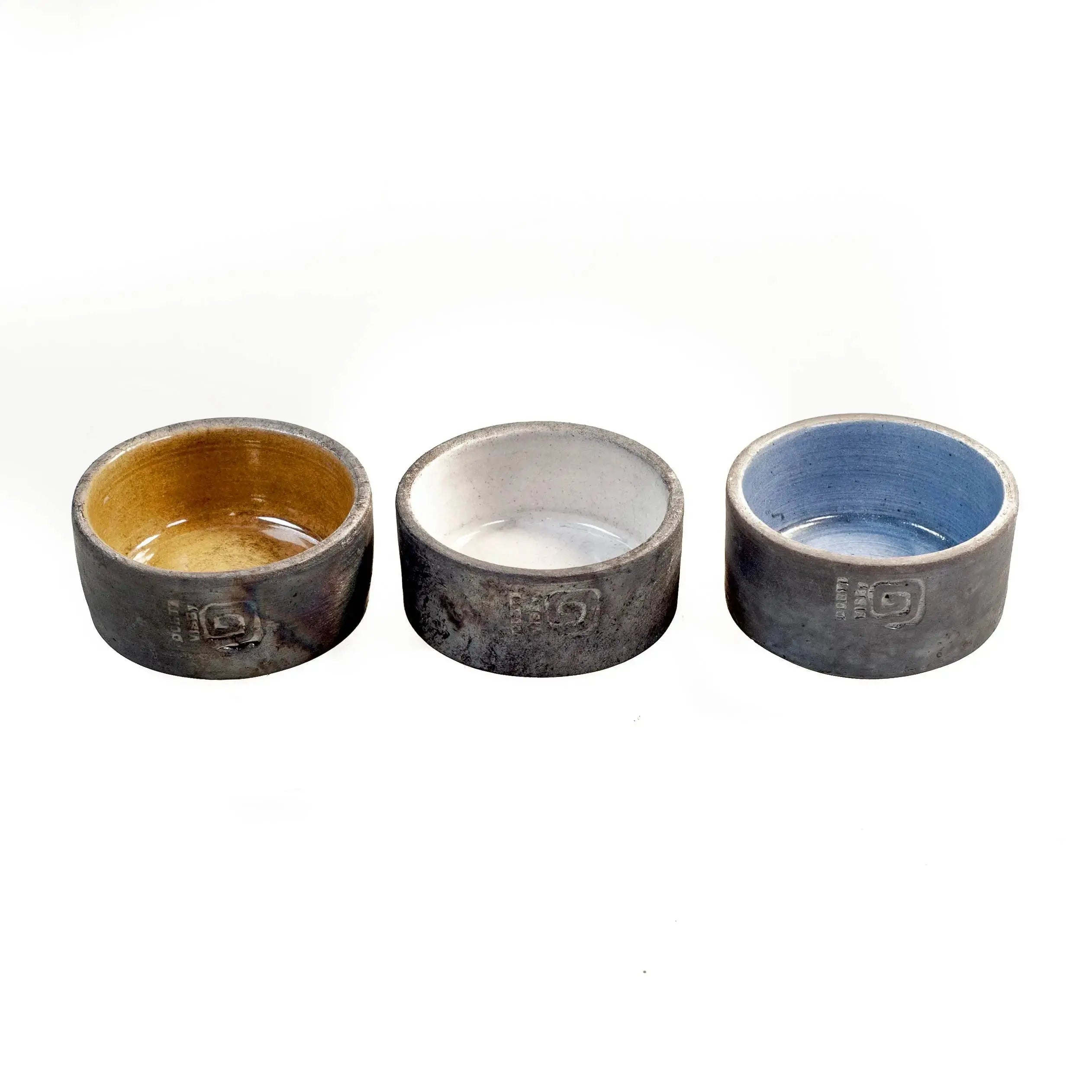 Handmade Raku-fired salt bowls in 3 different glazes: White Rune-Jakobsen Design