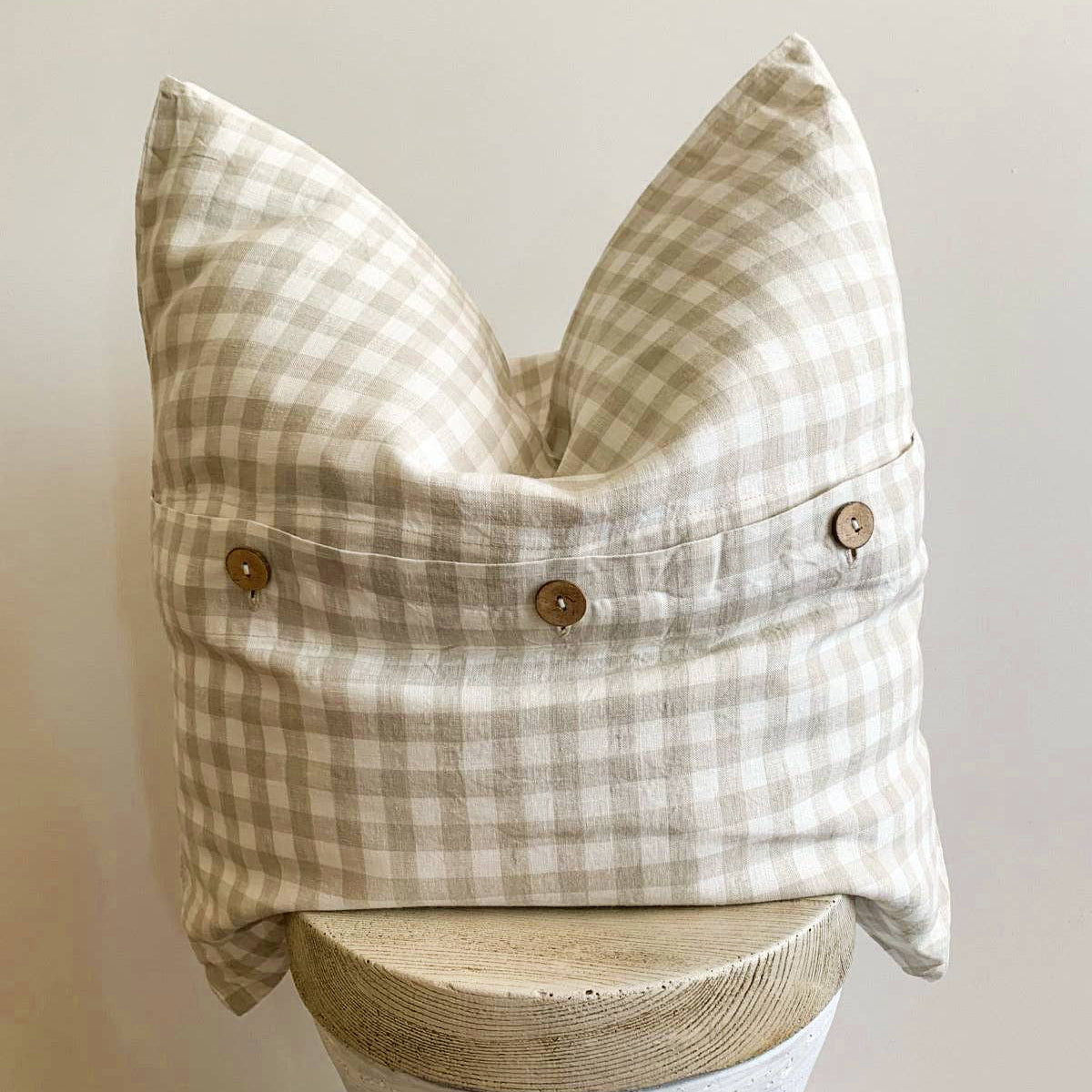 Pure French Linen Cushion Cover - Dove Grey Gingham