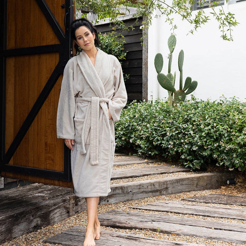 Microplush Bath Robe: Stone / Small/Medium - Barrington Country Homewares