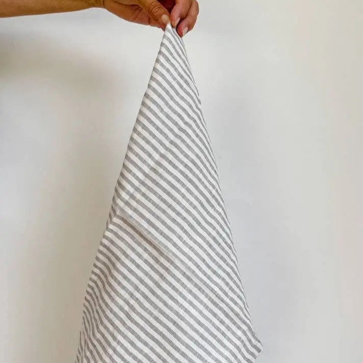 Pure French Linen Tea Towel - Grey Stripe Mama and Tochter