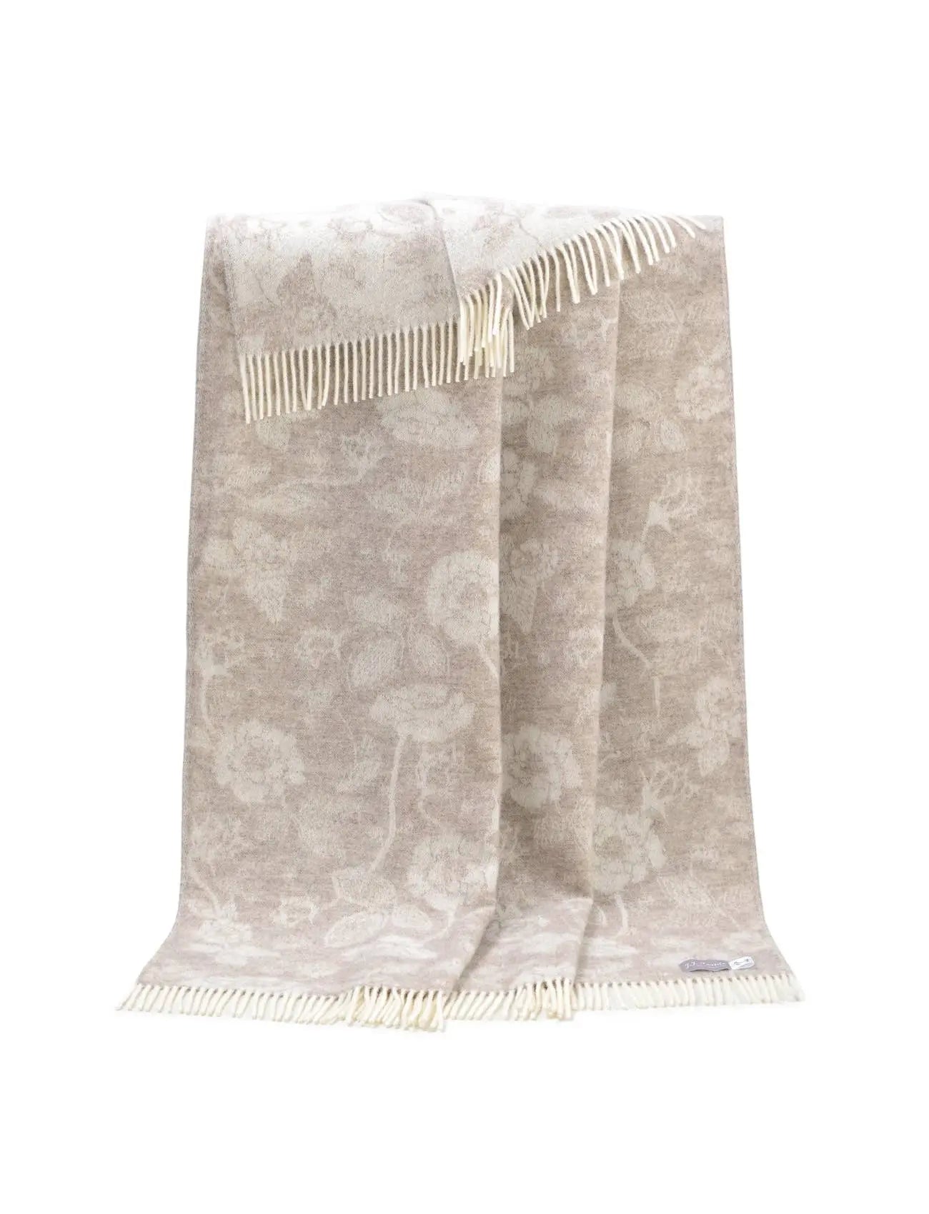 Flowers Soft Brown Pure Wool Throw JJ Textile