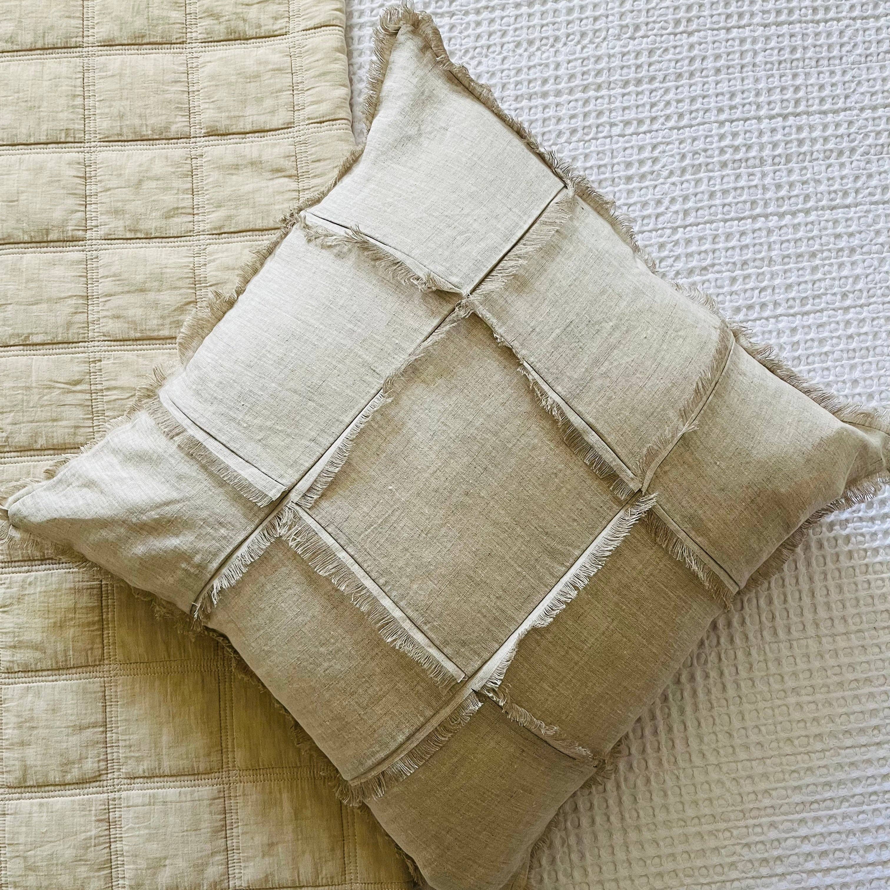 Hand Frayed Feature Design Pure Linen Cushion Cover - Natural