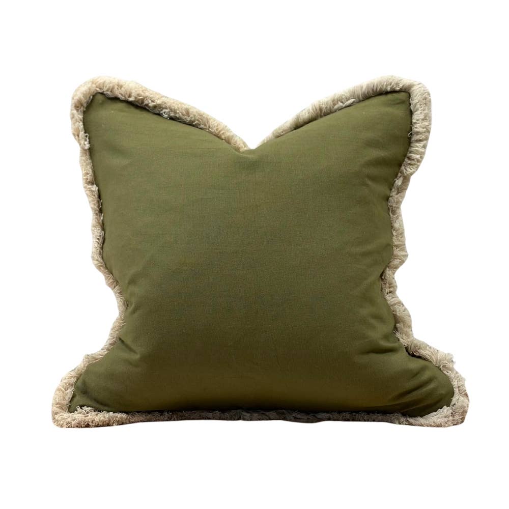 Sadie Olive Fringed Cotton Cushion Cover – 45 x 45 cm