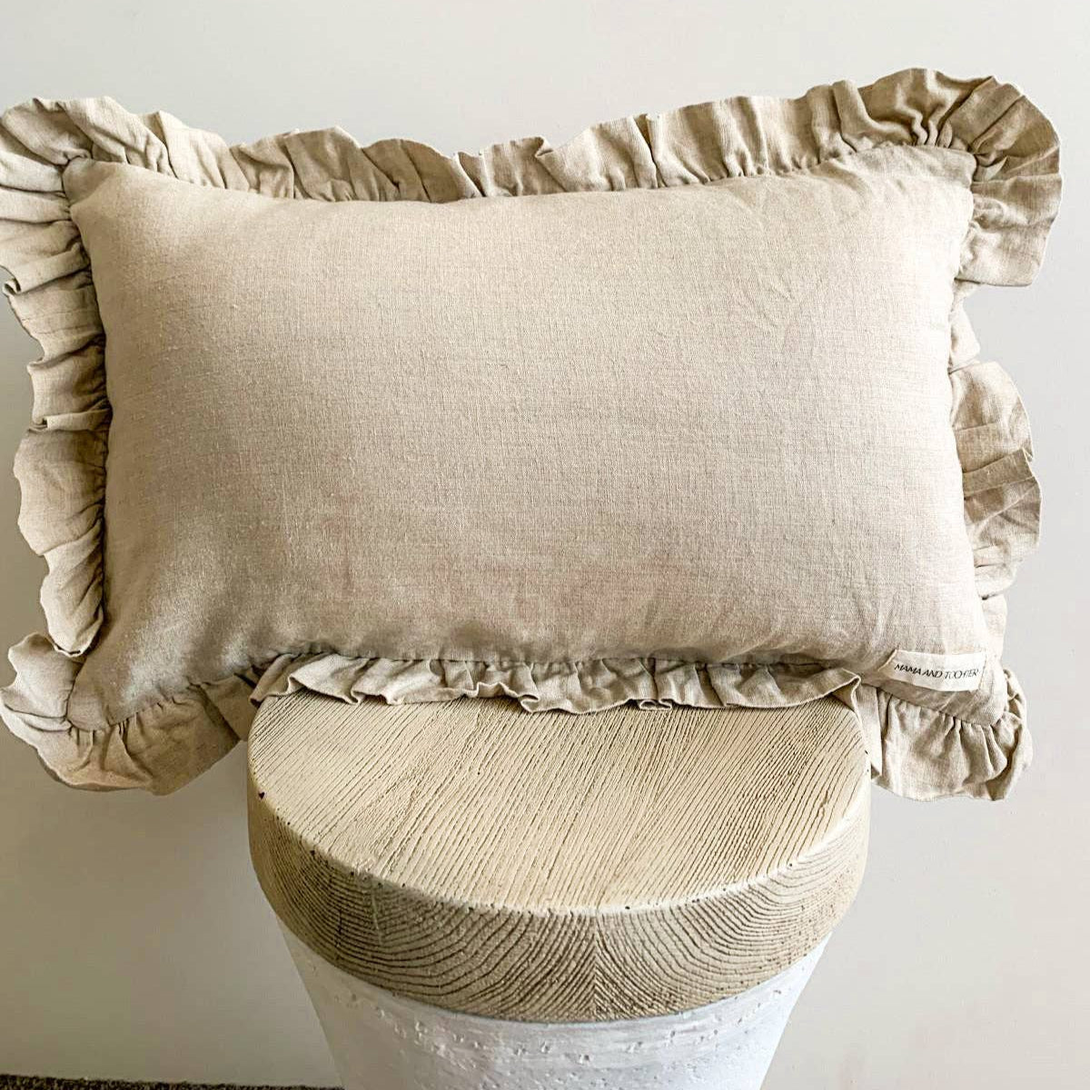 Pure French Linen Ruffle Lumbar Cushion - Nature Mama and Tochter