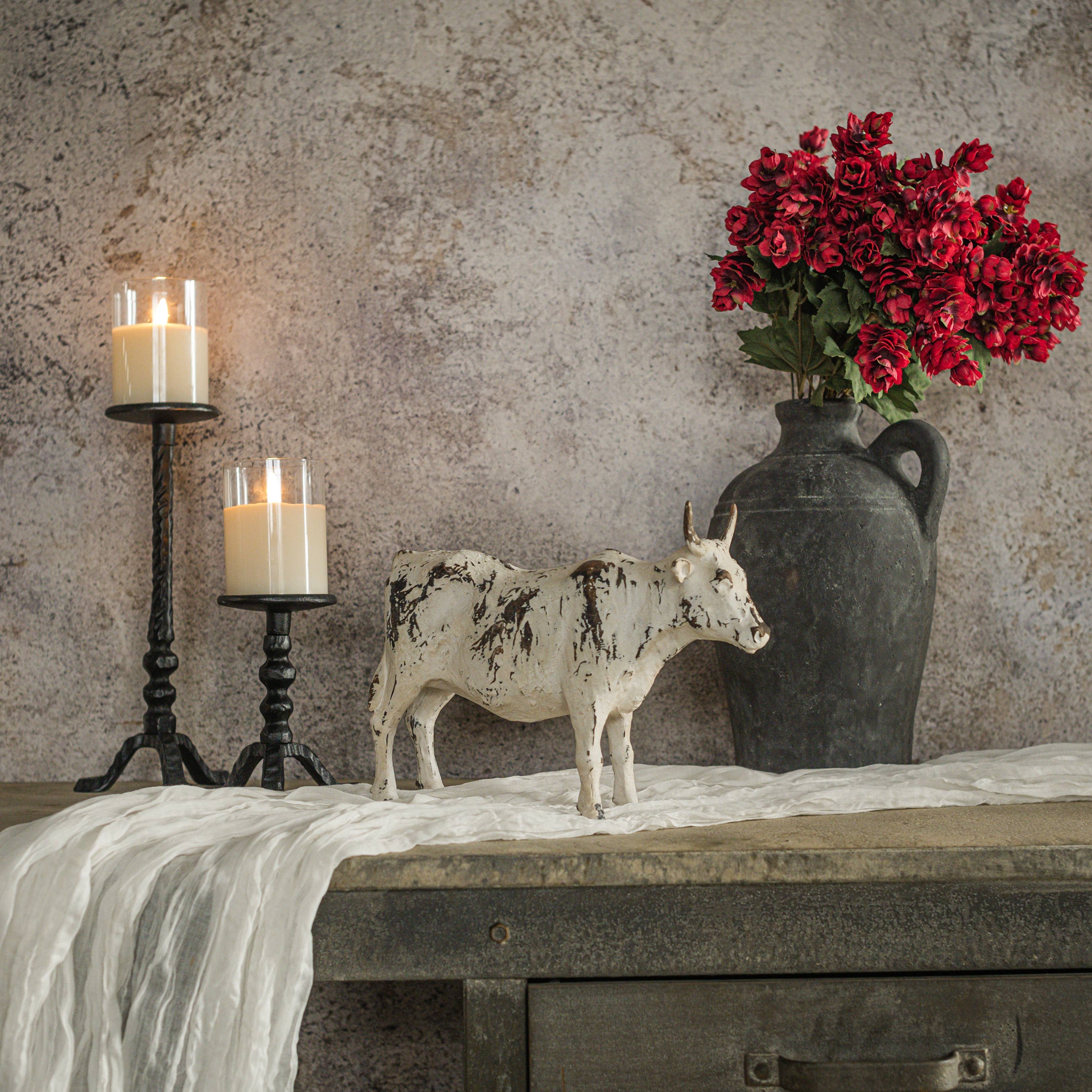 Cream Tabletop Cow – Decorative Distressed Look Figurine