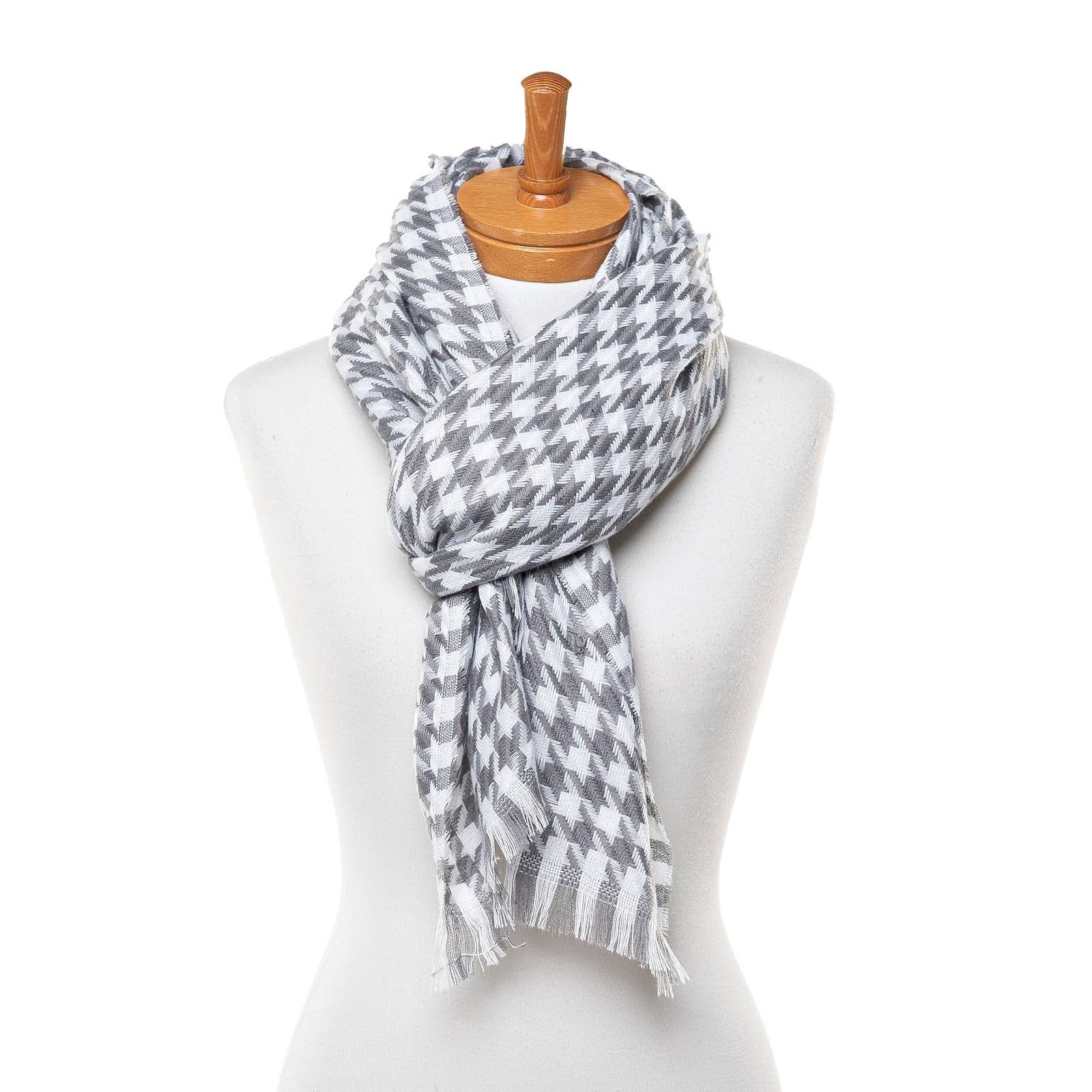 Small Narrow Houndstooth Scarf - Grey (200 x 45cm)