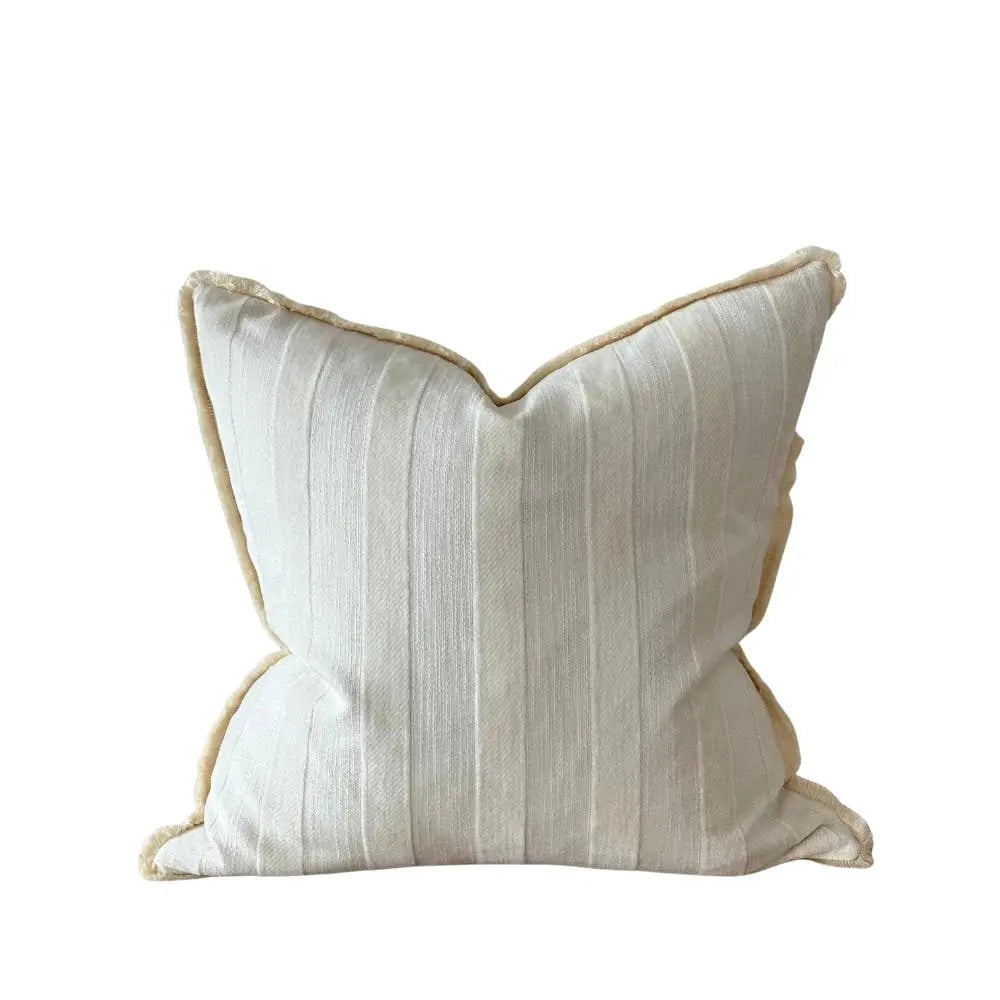 Isla Cream Stripe Cushion Cover - Fringed Edge 45 × 45 cm