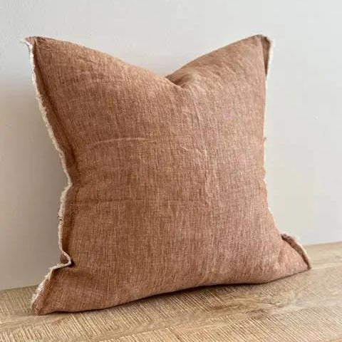 Esmee Fringed Linen Cushion Cover 45x45 – Washed Rust Ellenvale Trade